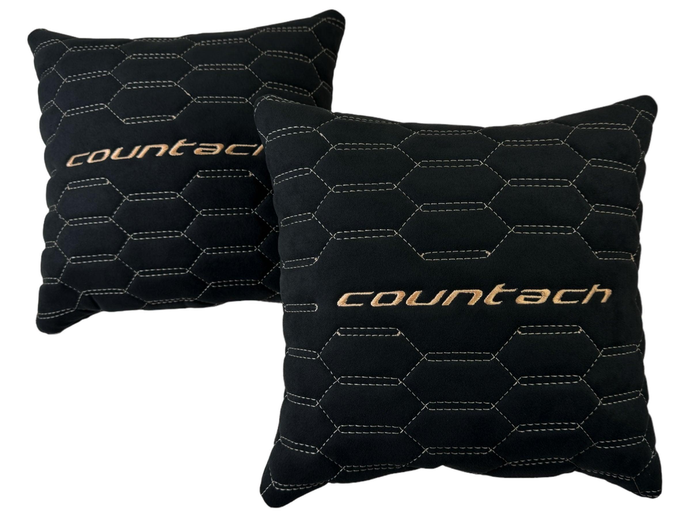 Black Alcantara Leather Pillows Countach Set of 2 Tan Sewing - AutoWin