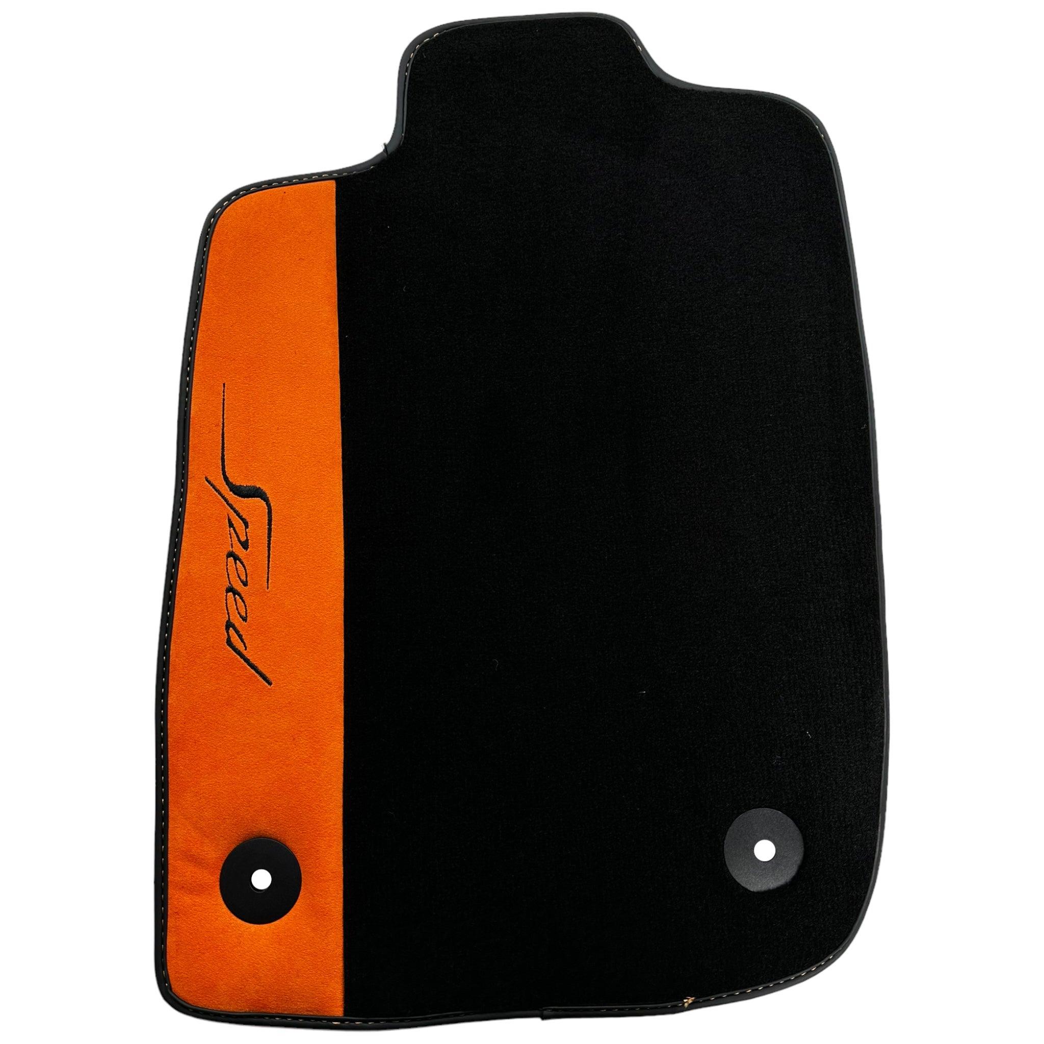 Black Floor Mats For Bentley Continental GT (2018–2023) with Orange Alcantara Leather - AutoWin