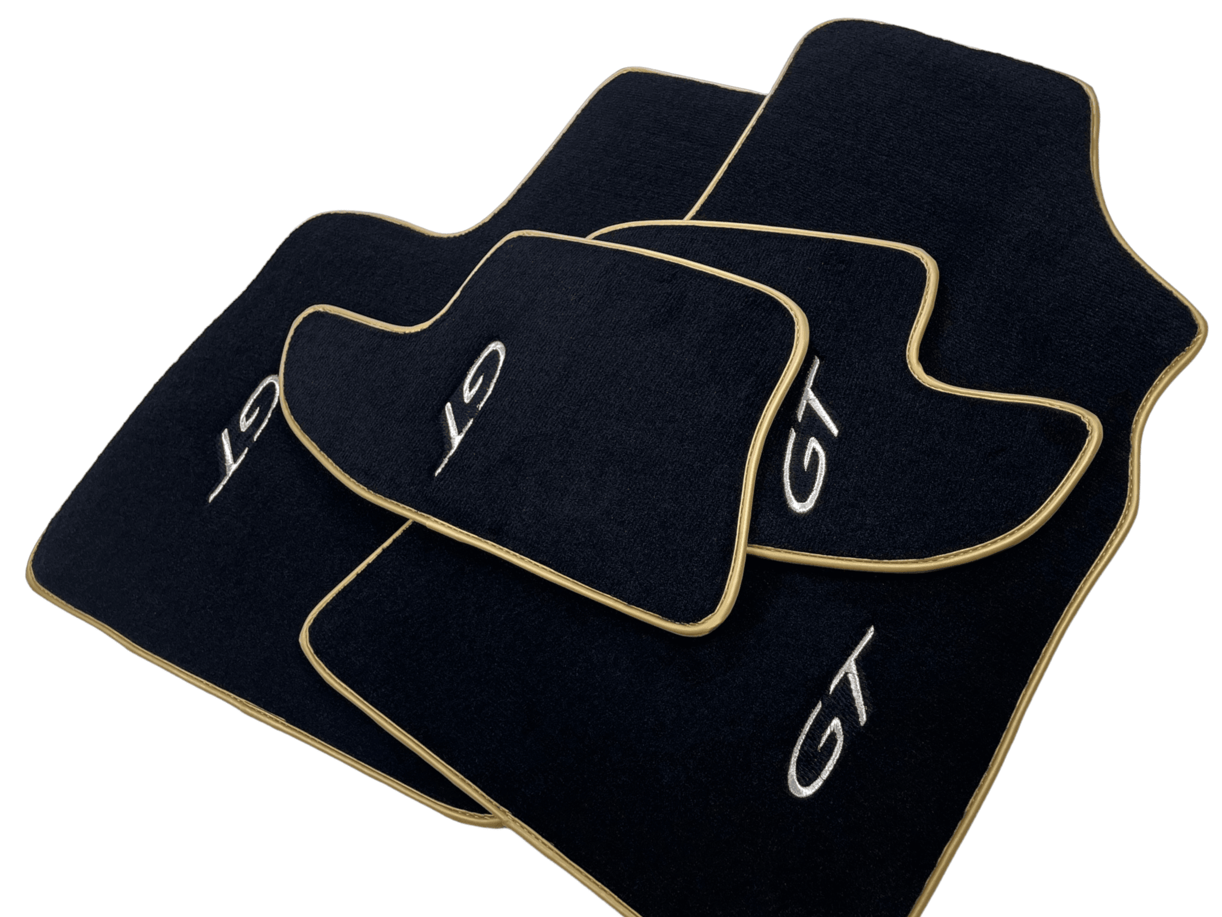 Black Floor Mats For Bentley Continental GTC (2011-2018) With Gold Color Trim - AutoWin