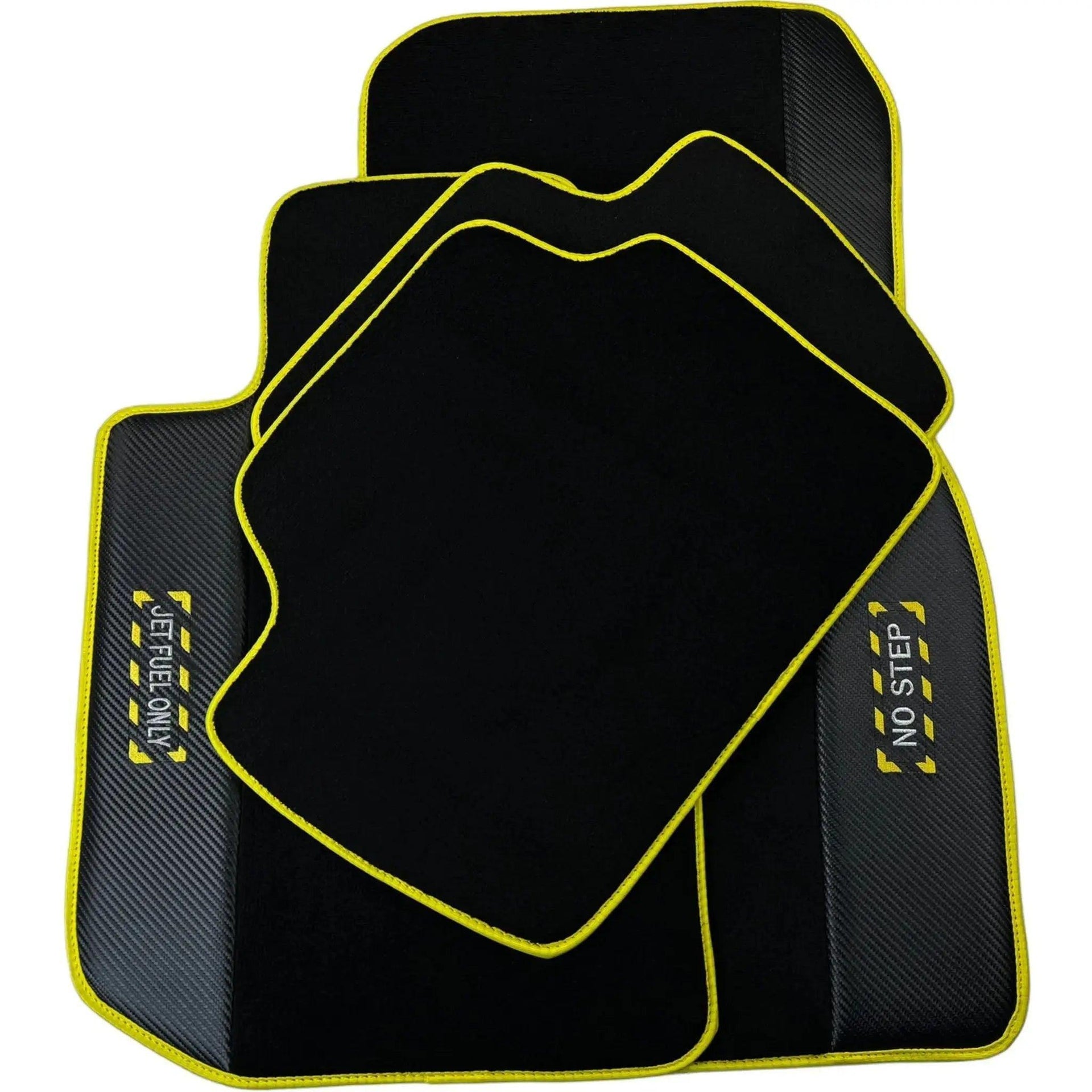 Black Floor Mats For BMW 1 Series F20 | Fighter Jet Edition | Yellow Trim - AutoWin