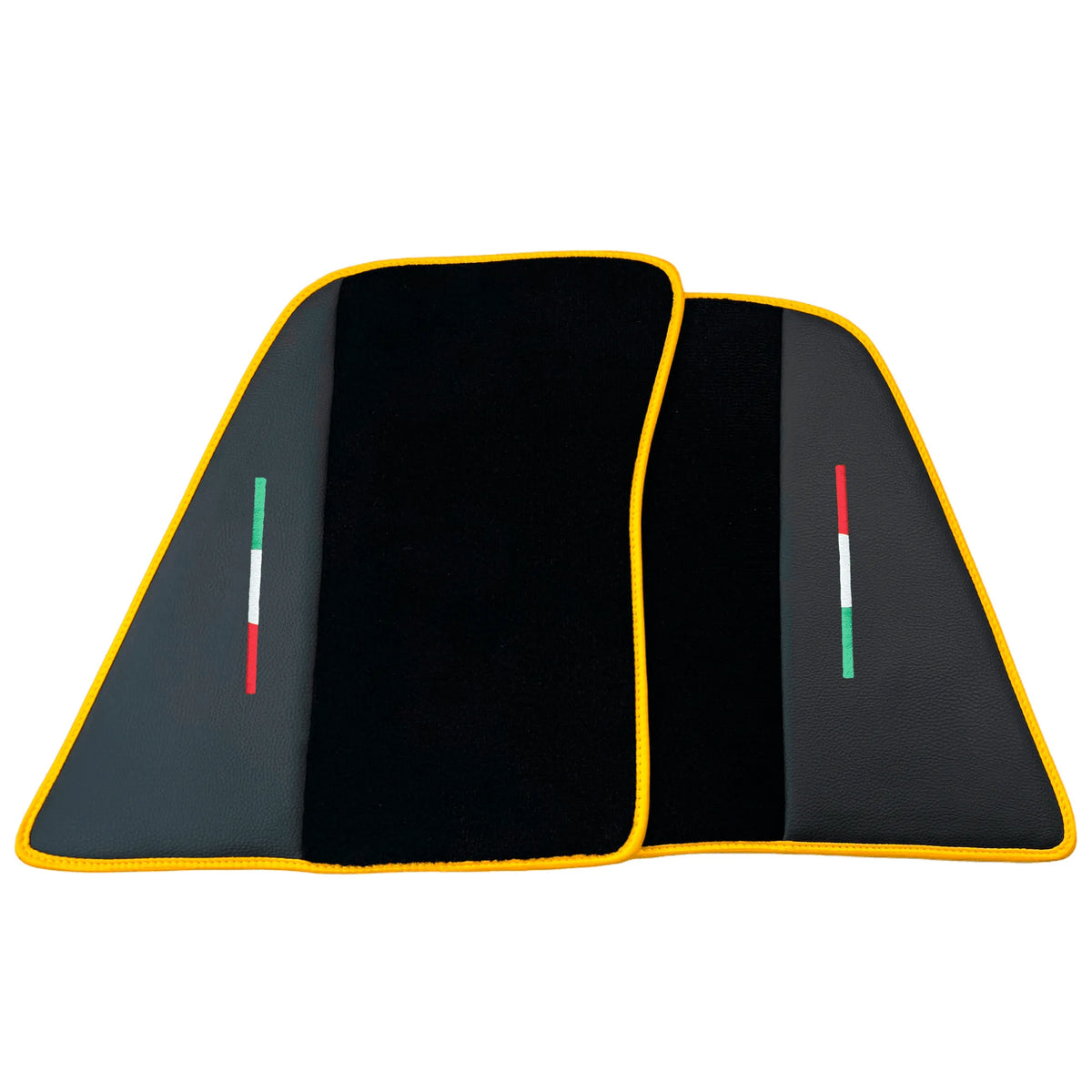 Black Floor Mats for Ferrari 296 GTB (2022-2027) with Leather and Yellow Trim - AutoWin