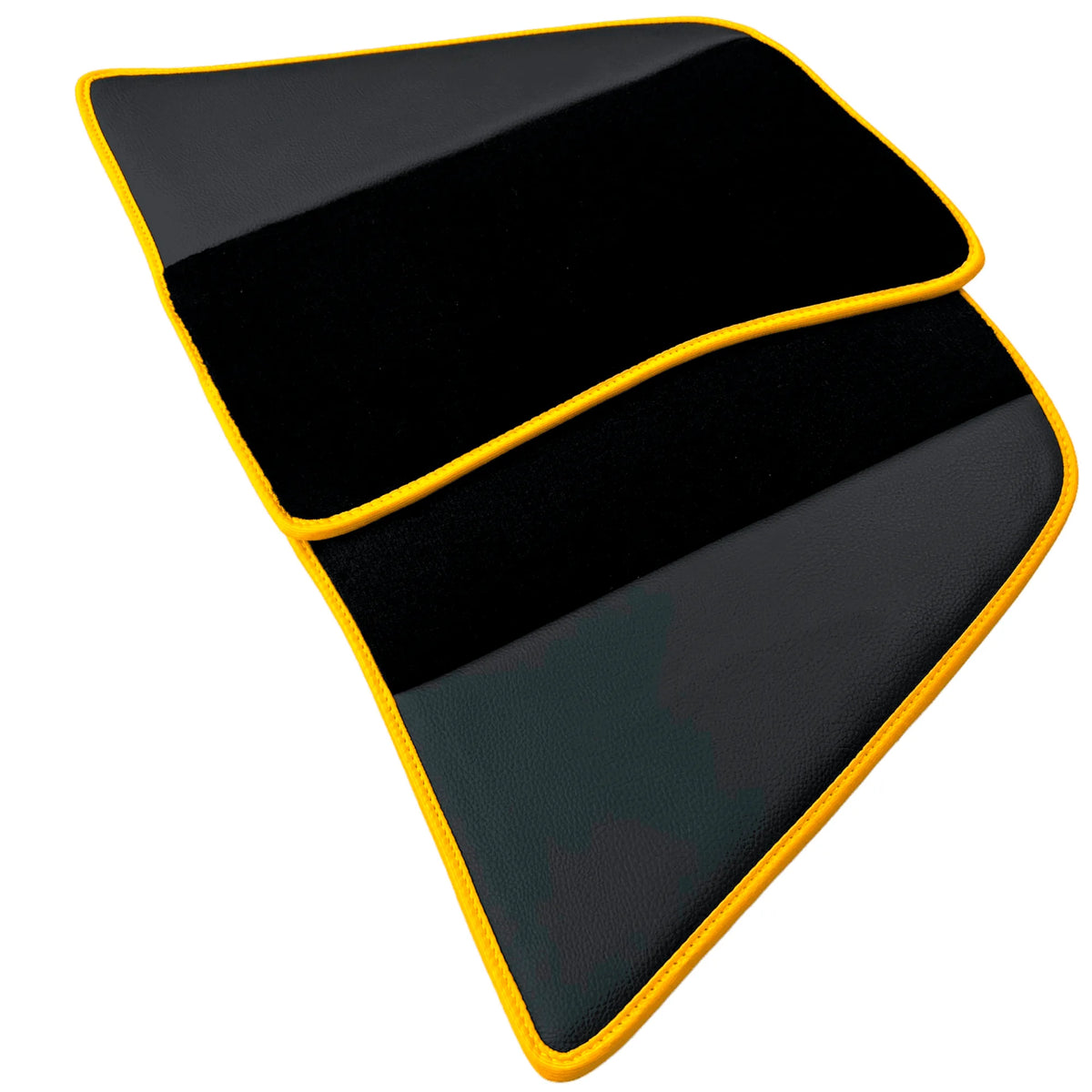 Black Floor Mats for Ferrari 296 GTB (2022-2027) with Leather and Yellow Trim - AutoWin