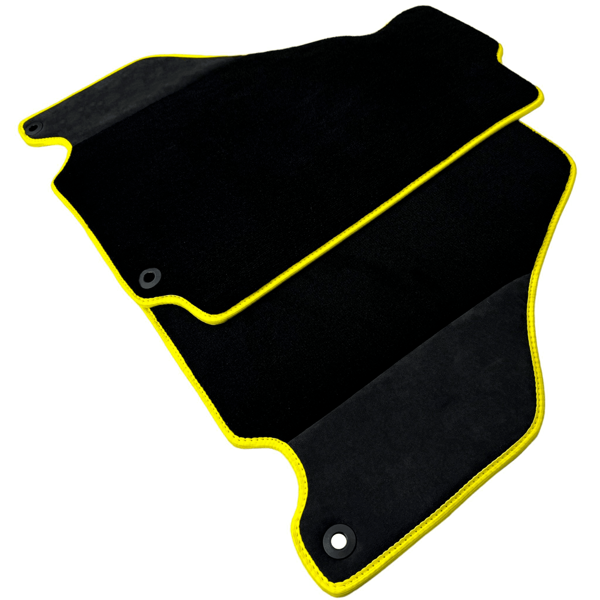 Black Floor Mats for Ferrari 360 Spider with Alcantara Leather | Yellow Trim - AutoWin