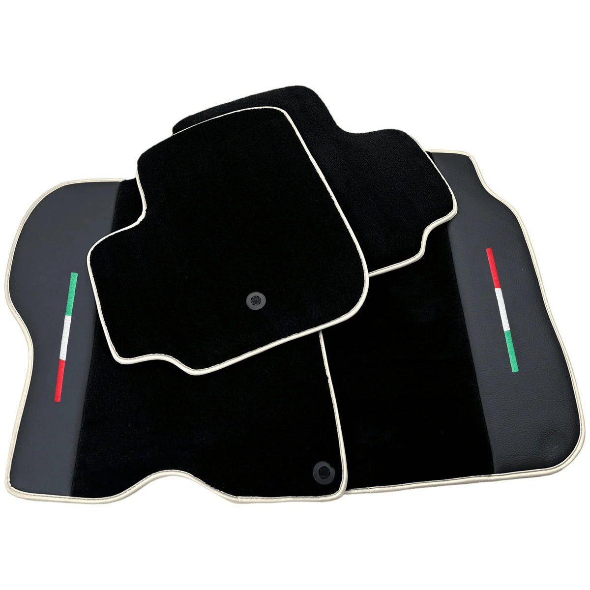 Black Floor Mats For Ferrari GTC4 Lusso (2016-2023) with Leather | Beige Trim - AutoWin