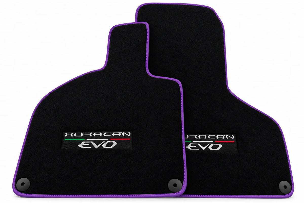 Black Floor Mats for Lamborghini Huracan EVO (2019-2024) with White Trim Purple trim