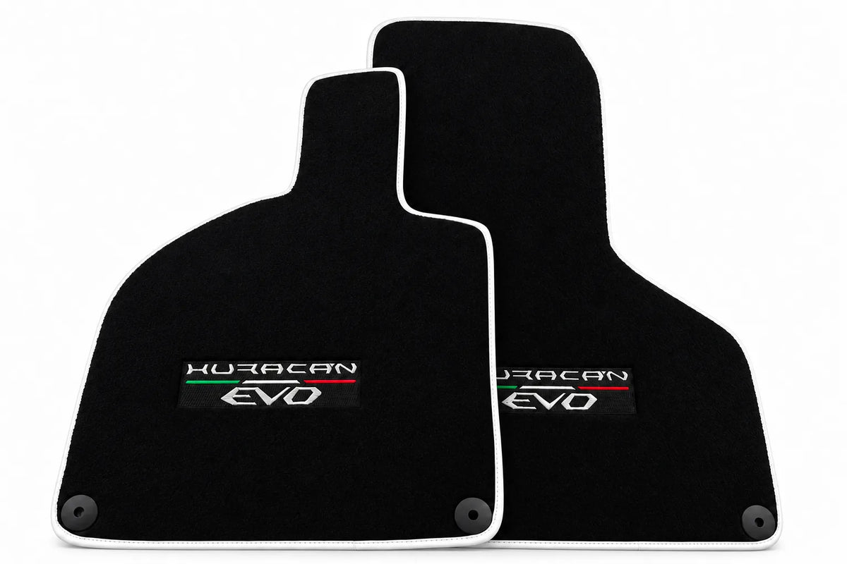 Black Floor Mats for Lamborghini Huracan EVO (2019-2024) with White Trim White trim