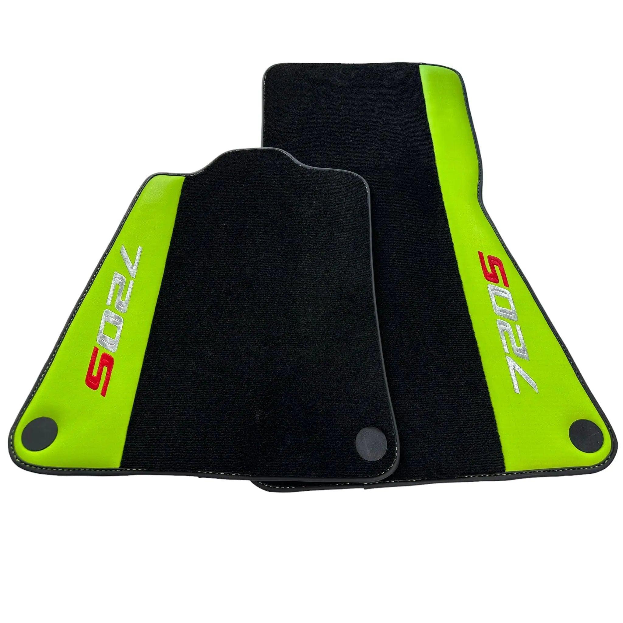 Black Floor Mats For McLaren 720S Year 2017-2021 With Green Leather - AutoWin