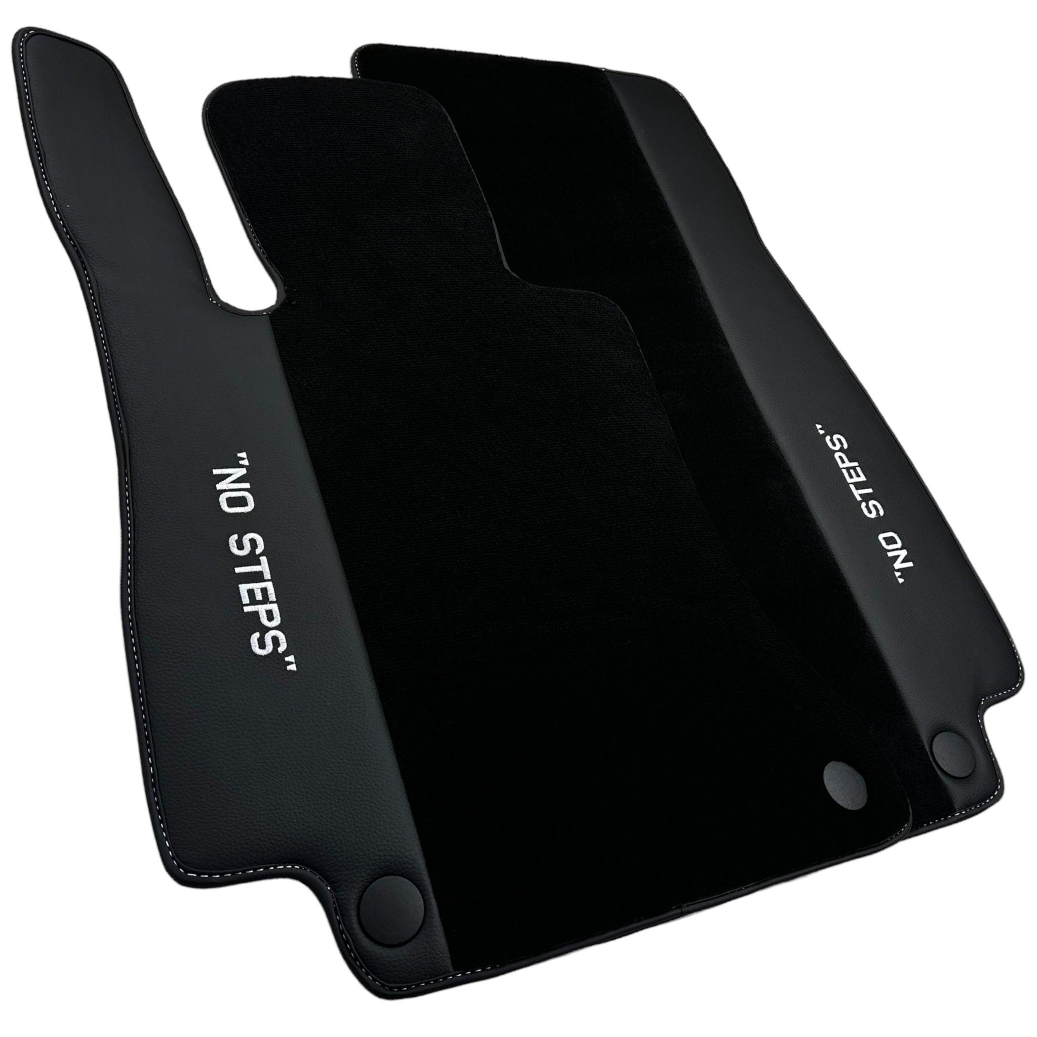 Black Floor Mats for Mercedes Benz E-Class W213 Sedan (2020-2023) Hybrid | "NO STEPS" Fluorescent Logo - AutoWin