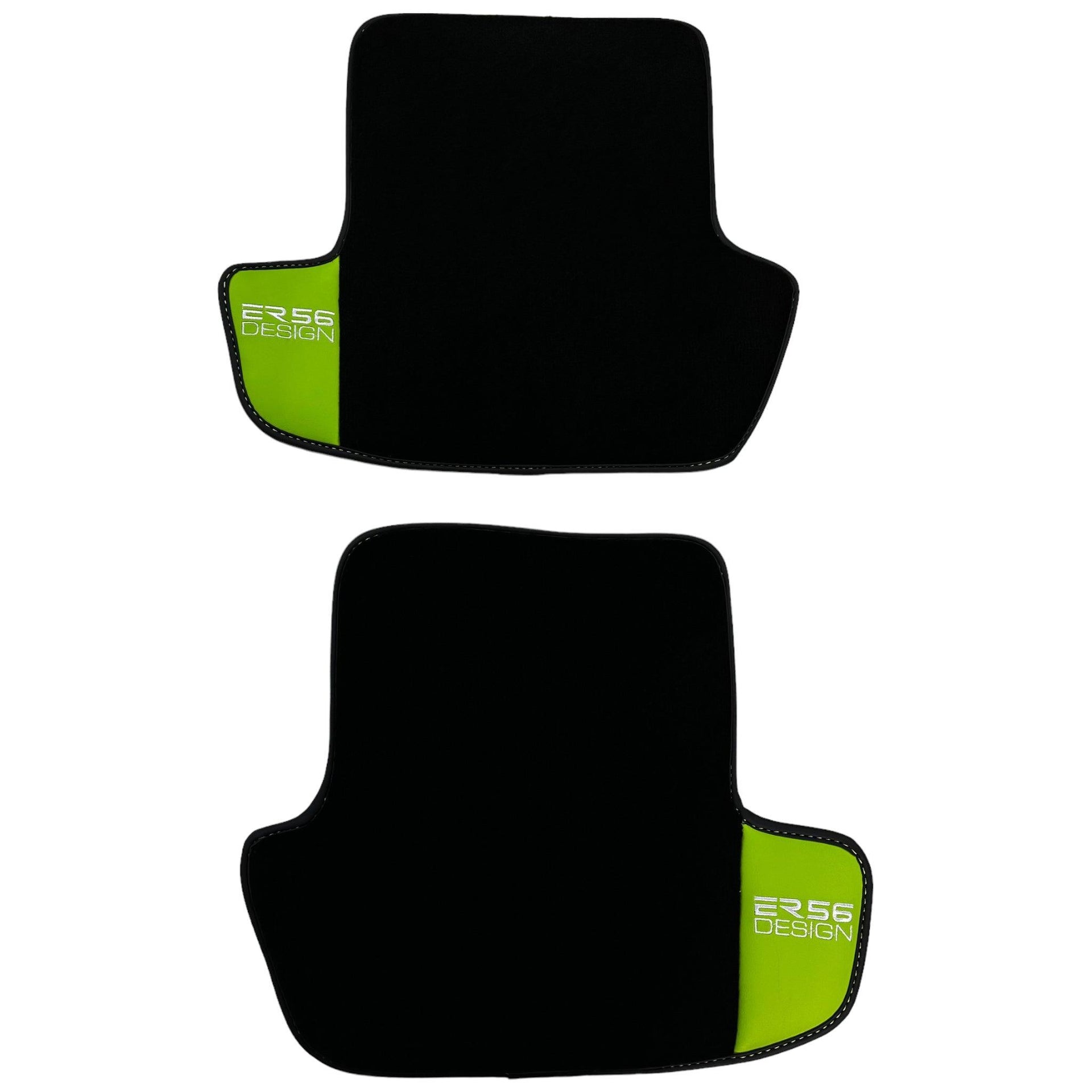 Black Floor Mats for Porsche 911 - 991 (2012-2019) with Green Leather ER56 Design - AutoWin