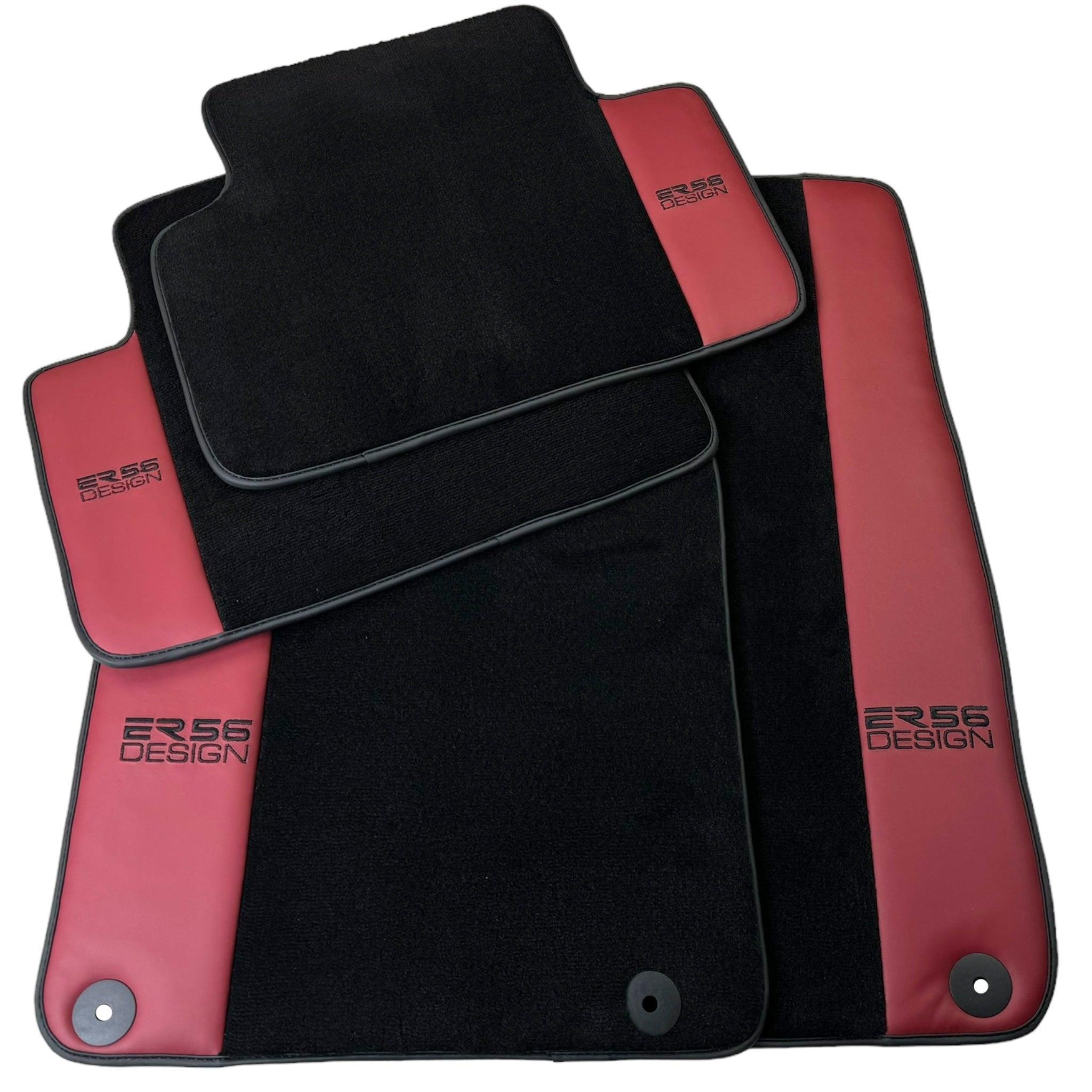 Black Floor Mats for Porsche Macan (2014-2023) with Bordeaux Nappa Leather | ER56 Design - AutoWin
