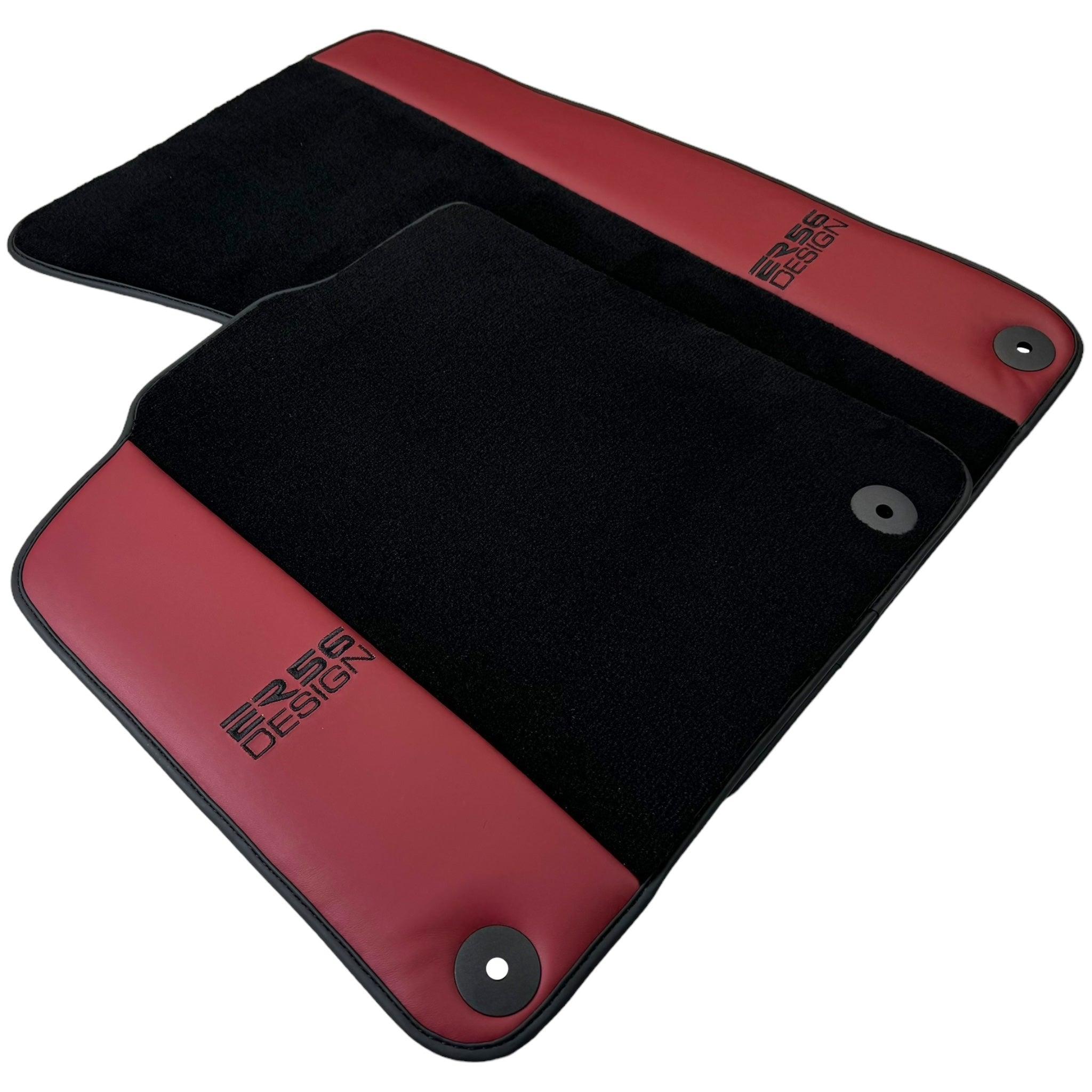 Black Floor Mats for Porsche Macan (2014-2023) with Bordeaux Nappa Leather | ER56 Design - AutoWin