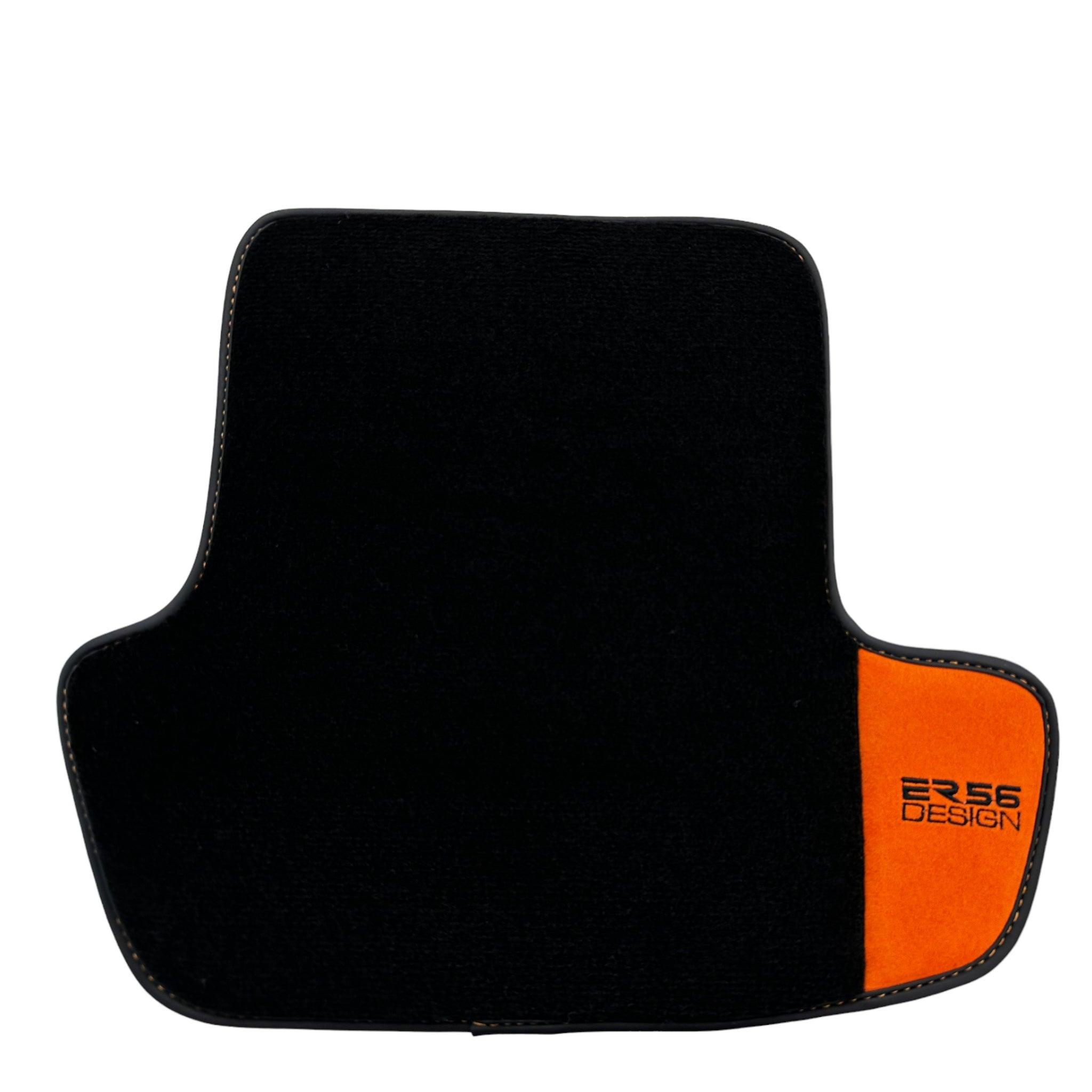 Black Floor Mats for Porsche Panamera (2009-2016) with Orange Alcantara Leather ER56 Design - AutoWin