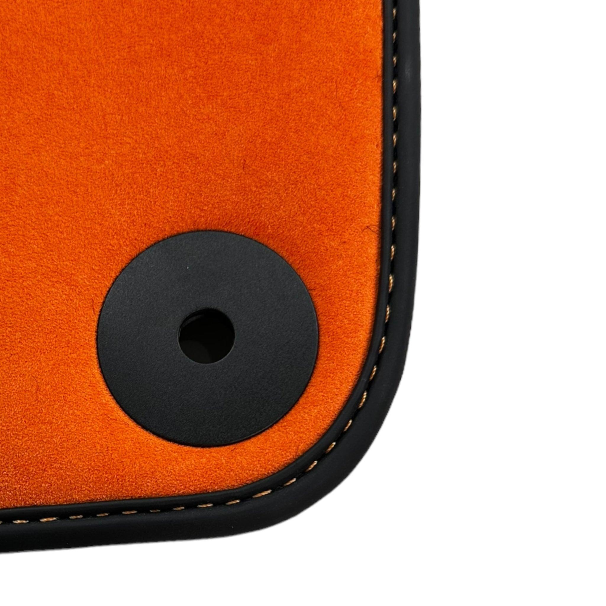 Black Floor Mats for Porsche Panamera (2017-2023) with Orange Alcantara Leather ER56 Design - AutoWin