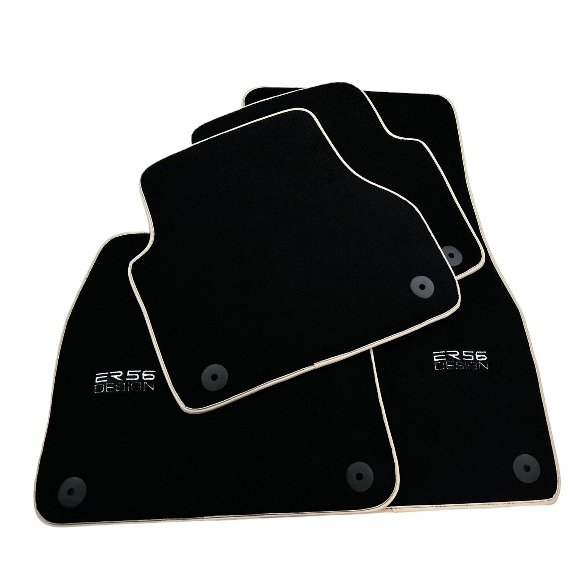 Black Floor Mats With Beige Trim For Audi A6 C8 Sedan (2018-2023) ER56 Design - AutoWin