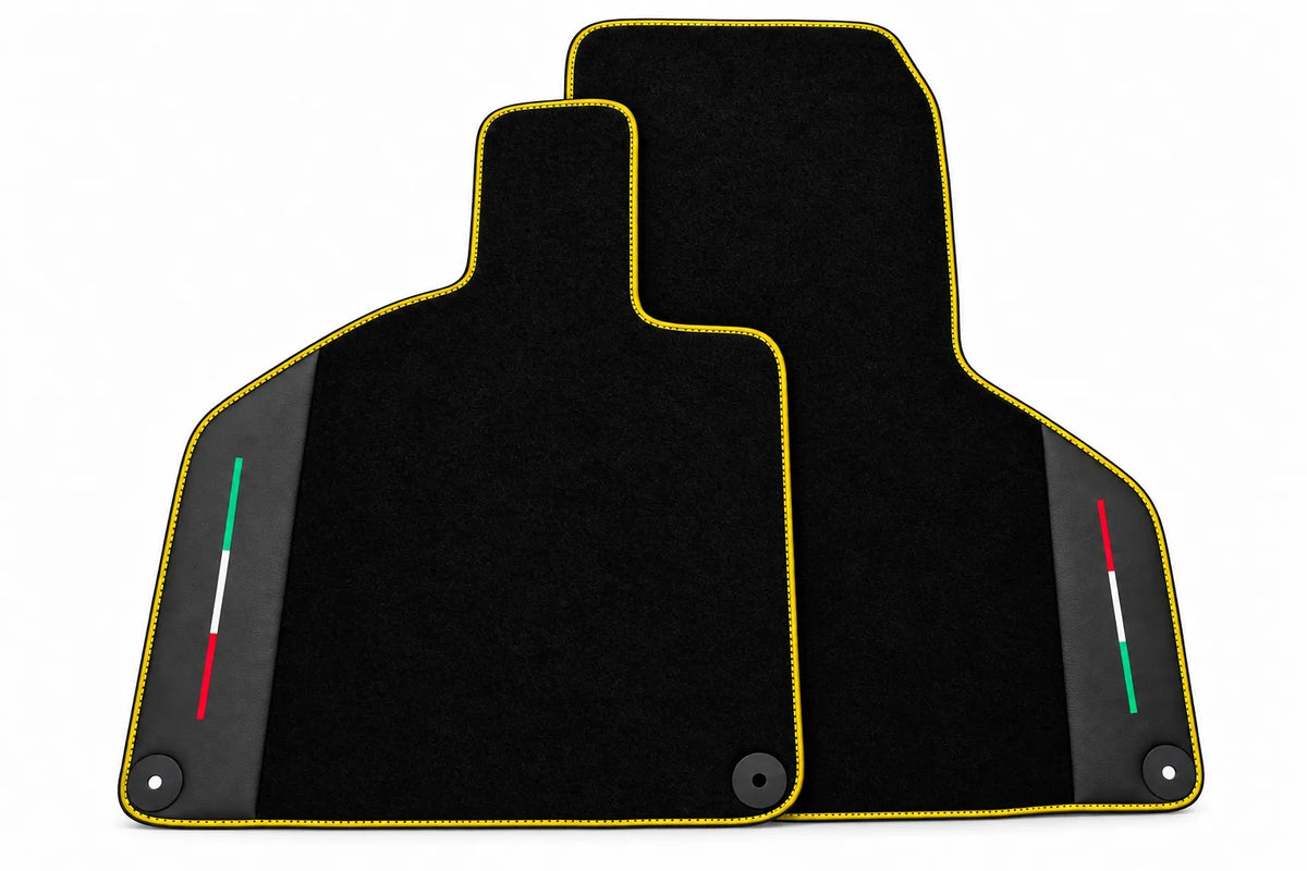 Black Floor Mats with Leather for Lamborghini Huracan (2014-2023) - Italian Edition Yellow trim