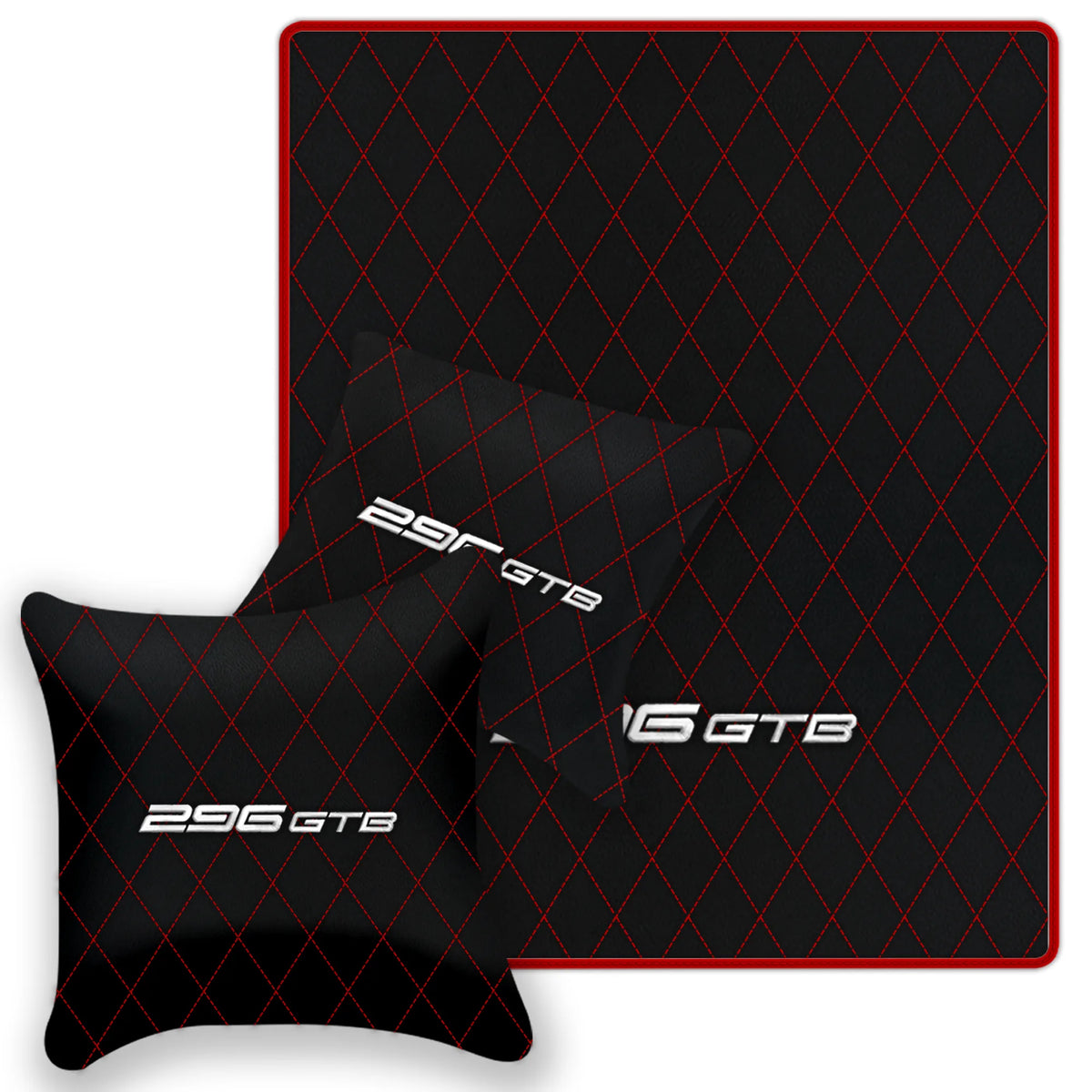 Black Leather Floor Mats for Ferrari 296 GTB (2022-2027) with Single Diamond Pattern | Full Set Option