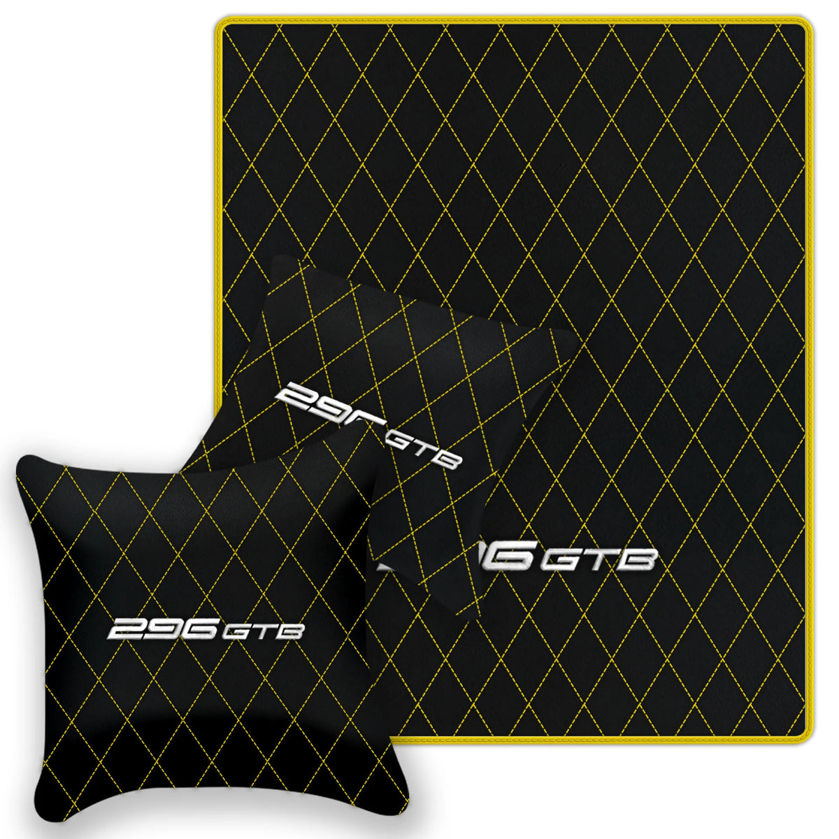 Black Leather Floor Mats for Ferrari 296 GTB (2022-2027) with Single Diamond Pattern | Full Set Option
