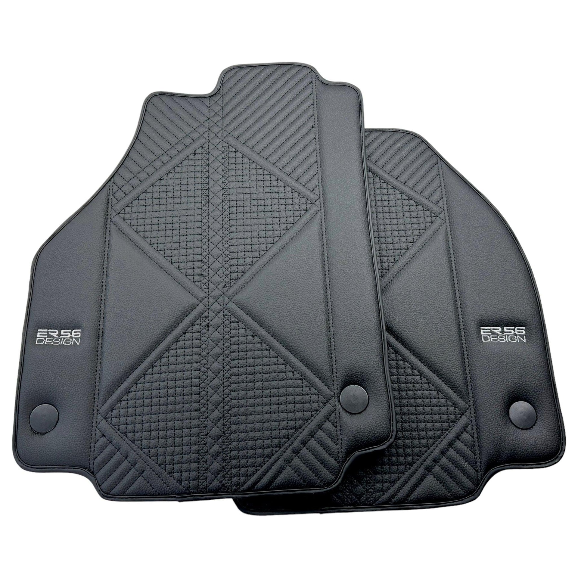 Black Leather Floor Mats For Ferrari 458 Italia (2009-2015) ER56 Design - AutoWin