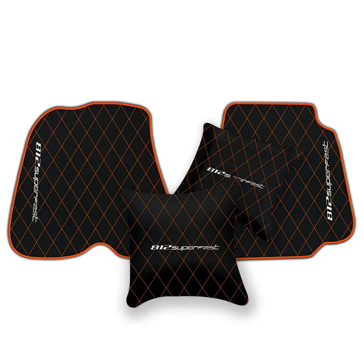 Black Leather Floor Mats for Ferrari 812 Superfast (2018-2023) with Single Diamond Pattern | Full Set Option