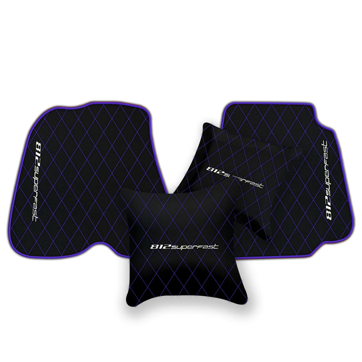 Black Leather Floor Mats for Ferrari 812 Superfast (2018-2023) with Single Diamond Pattern | Full Set Option