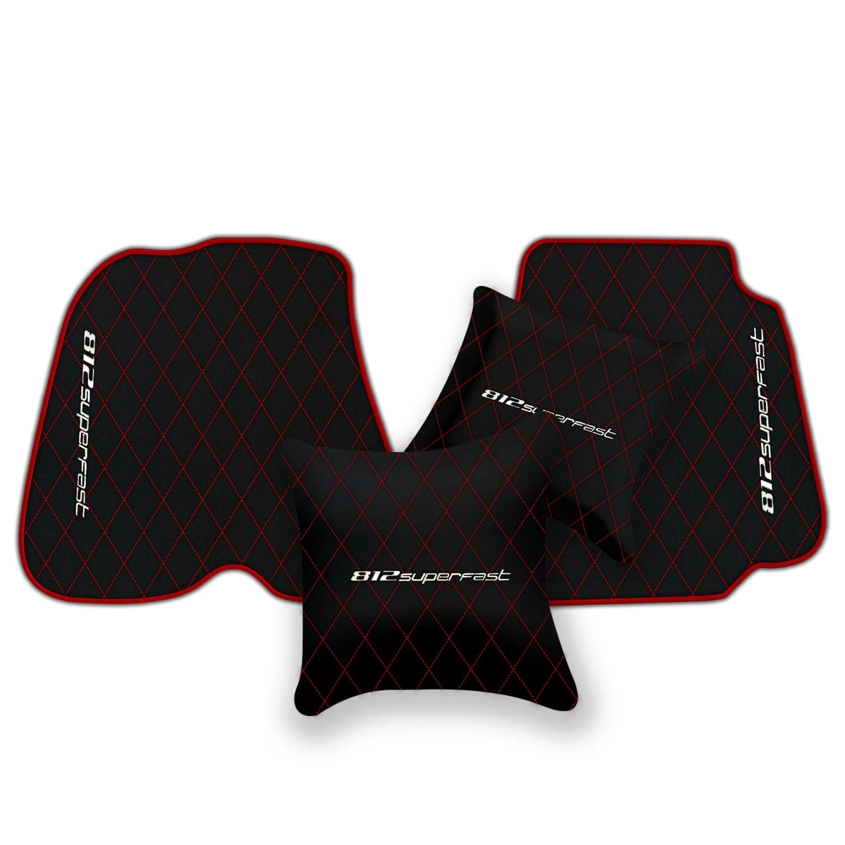 Black Leather Floor Mats for Ferrari 812 Superfast (2018-2023) with Single Diamond Pattern | Full Set Option