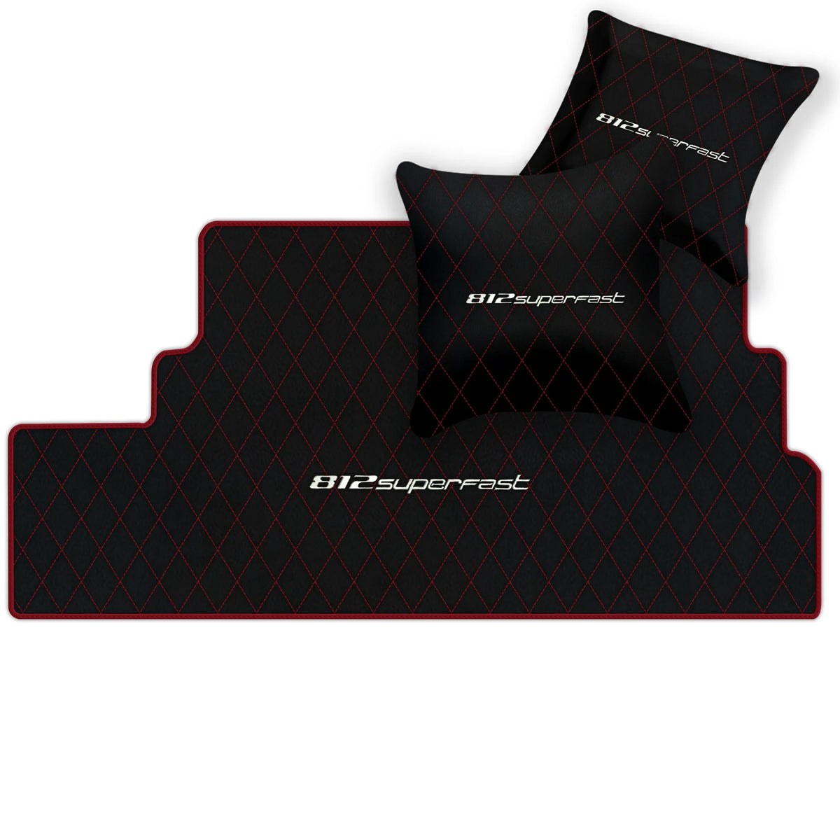 Black Leather Floor Mats for Ferrari 812 Superfast (2018-2023) with Single Diamond Pattern | Full Set Option
