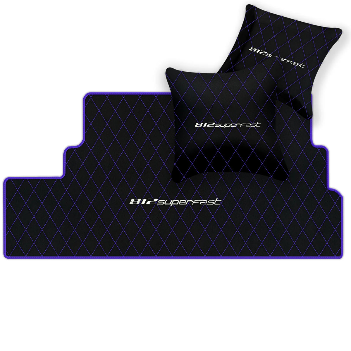 Black Leather Floor Mats for Ferrari 812 Superfast (2018-2023) with Single Diamond Pattern | Full Set Option