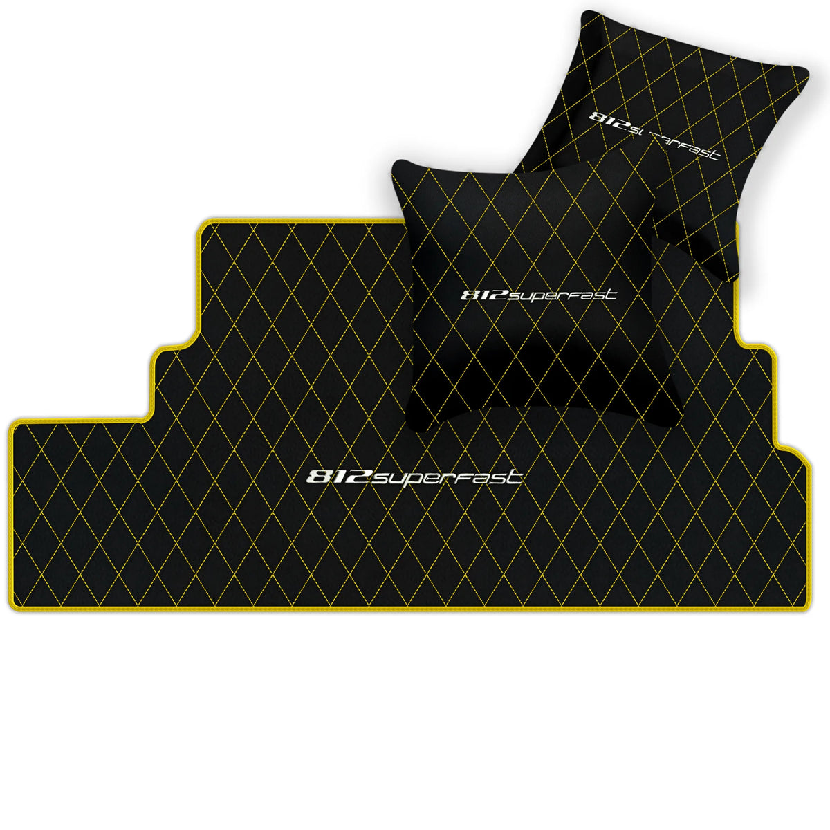 Black Leather Floor Mats for Ferrari 812 Superfast (2018-2023) with Single Diamond Pattern | Full Set Option