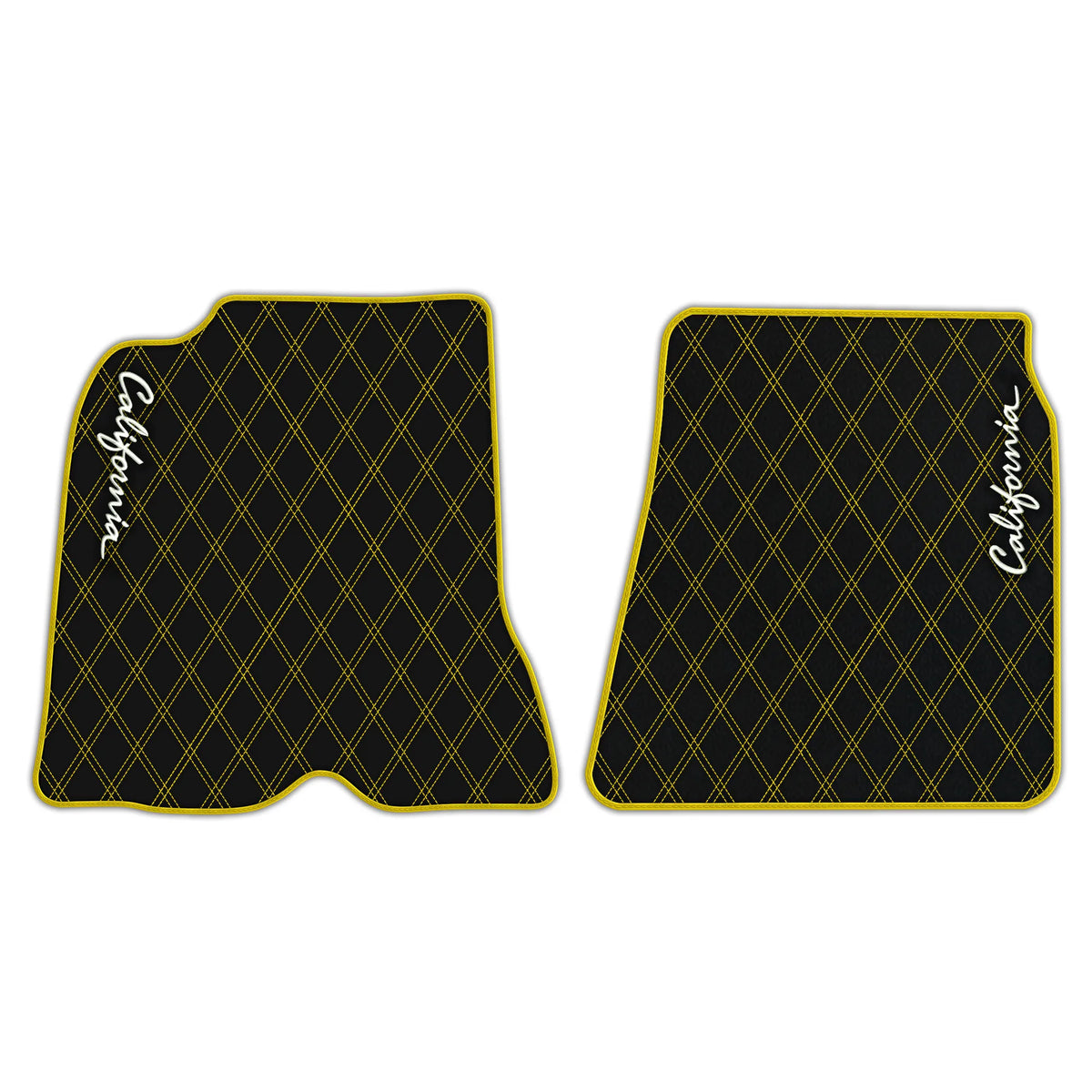 Black Leather Floor Mats for Ferrari California (2008-2014) with Double Diamond Pattern | Full Set Option