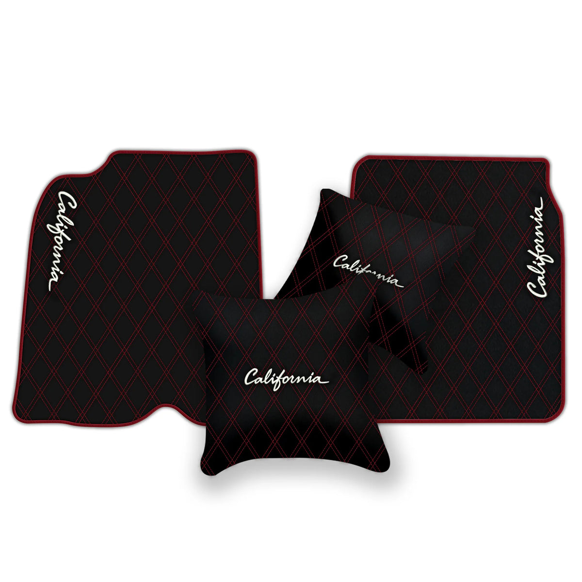 Black Leather Floor Mats for Ferrari California (2008-2014) with Double Diamond Pattern | Full Set Option