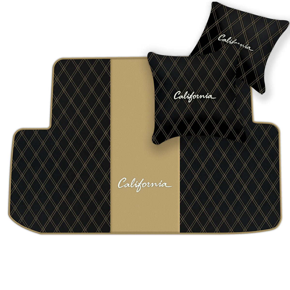 Black Leather Floor Mats for Ferrari California (2008-2014) with Double Diamond Pattern | Full Set Option