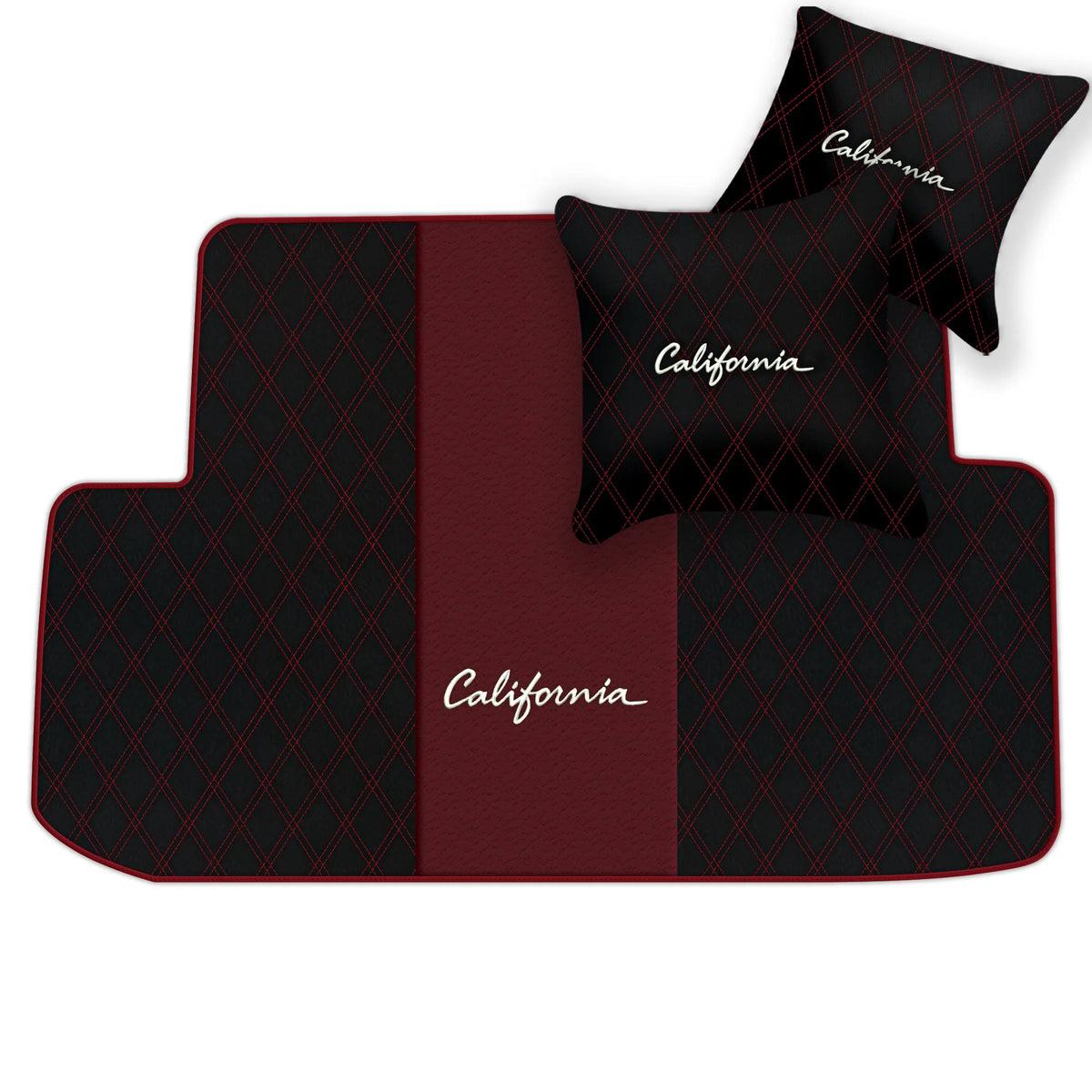 Black Leather Floor Mats for Ferrari California (2008-2014) with Double Diamond Pattern | Full Set Option