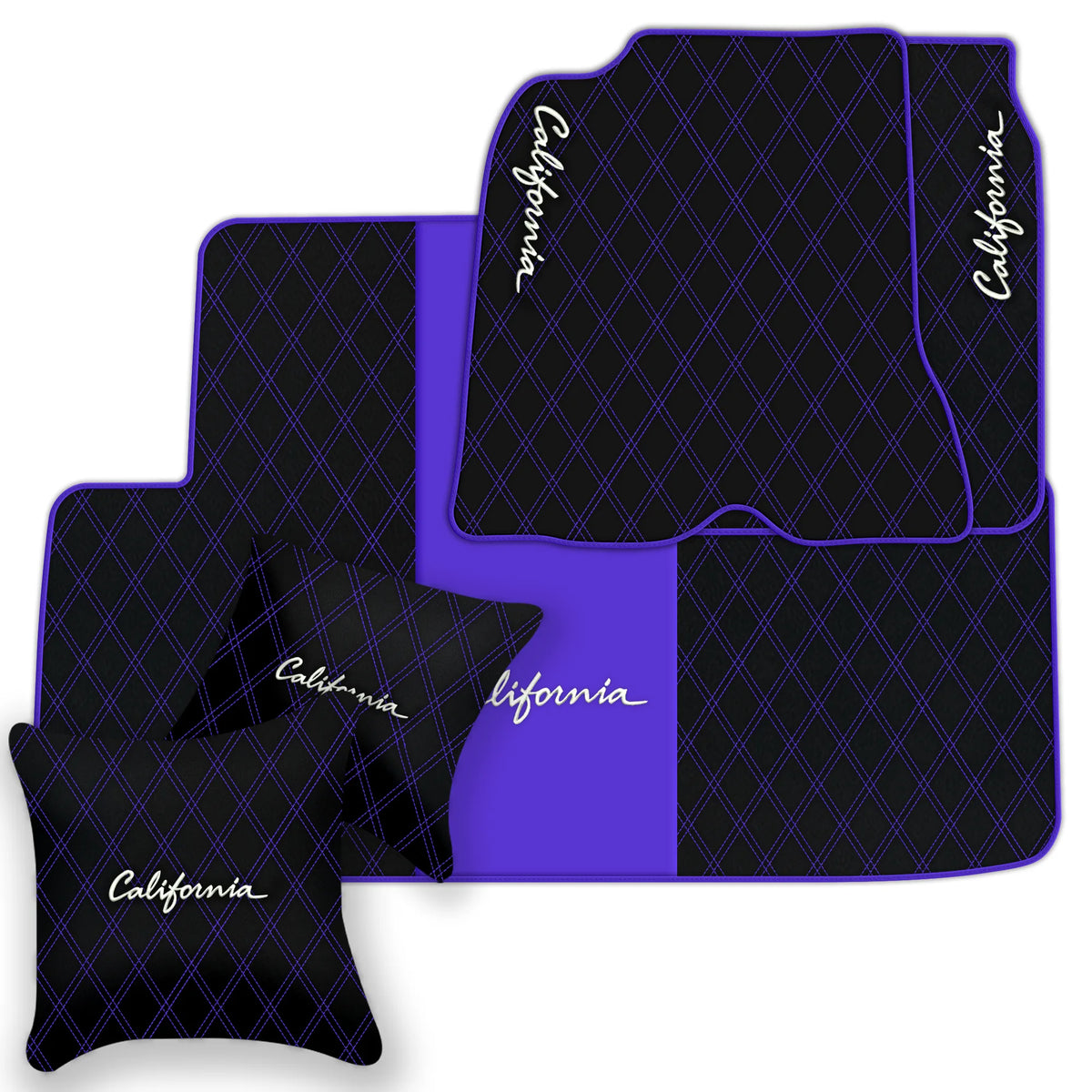 Black Leather Floor Mats for Ferrari California (2008-2014) with Double Diamond Pattern | Full Set Option