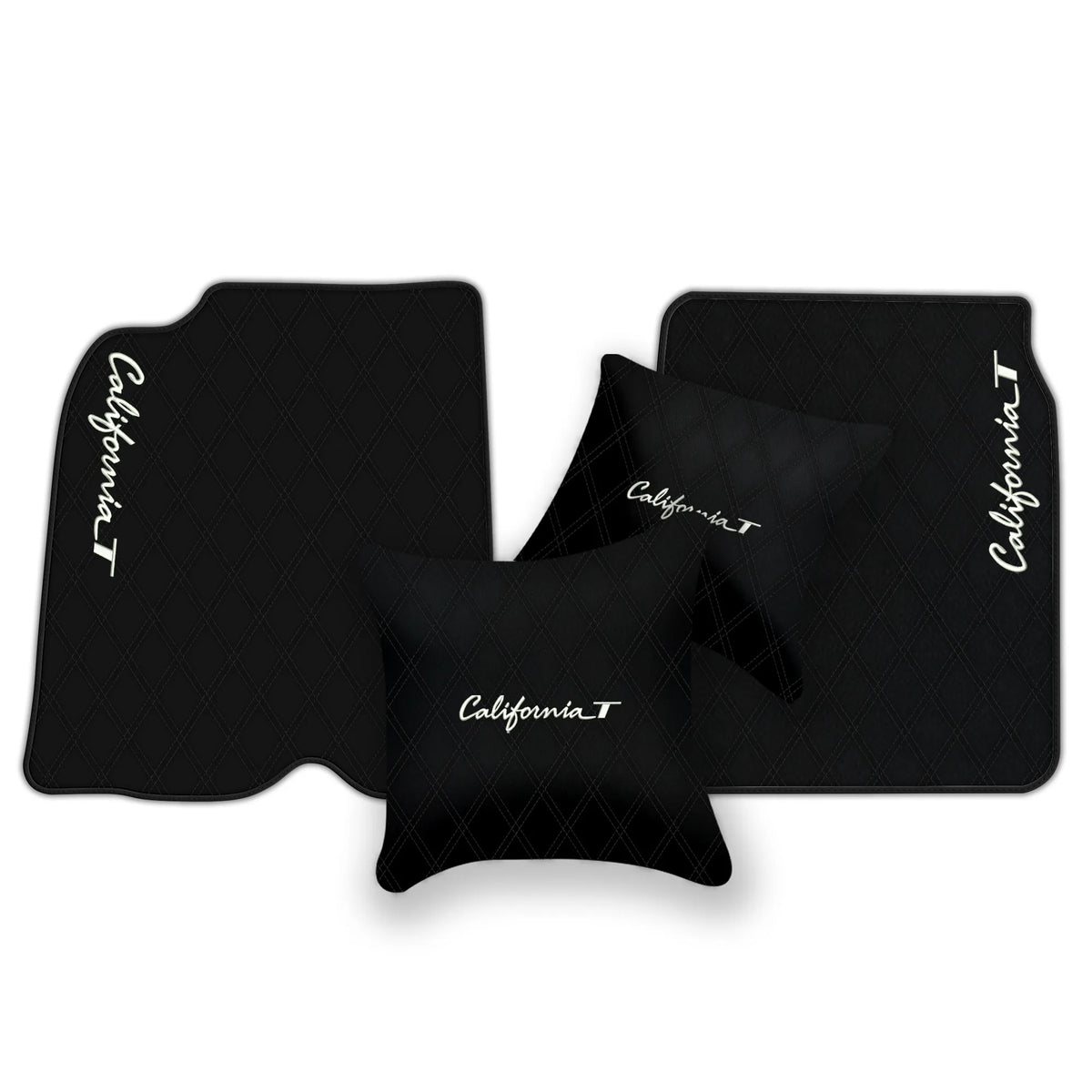 Black Leather Floor Mats for Ferrari California T (2015-2018) with Double Diamond Pattern | Full Set Option
