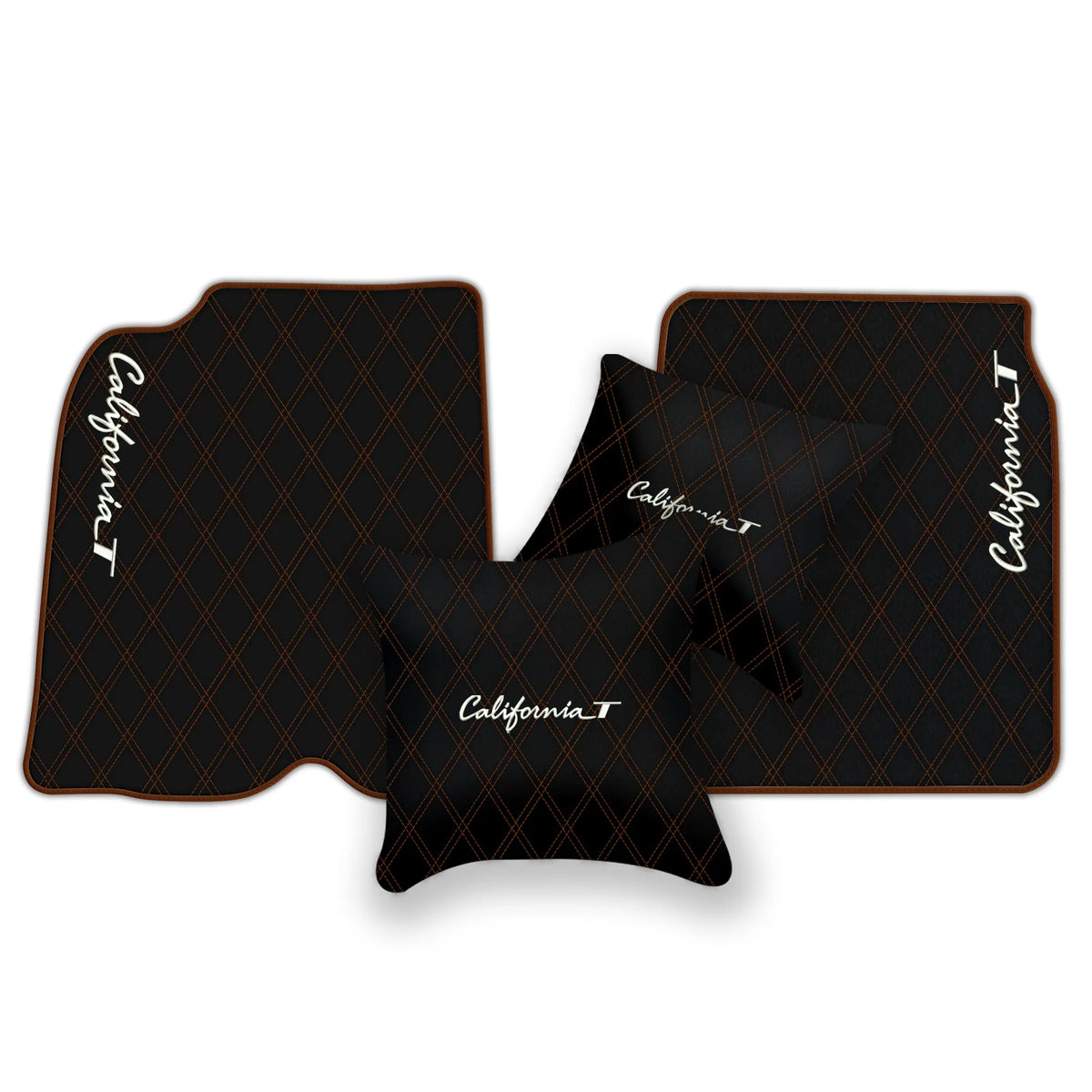 Black Leather Floor Mats for Ferrari California T (2015-2018) with Double Diamond Pattern | Full Set Option