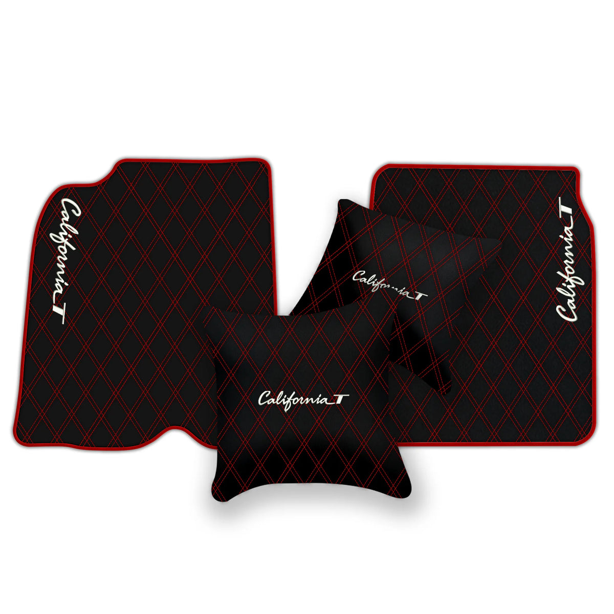 Black Leather Floor Mats for Ferrari California T (2015-2018) with Double Diamond Pattern | Full Set Option