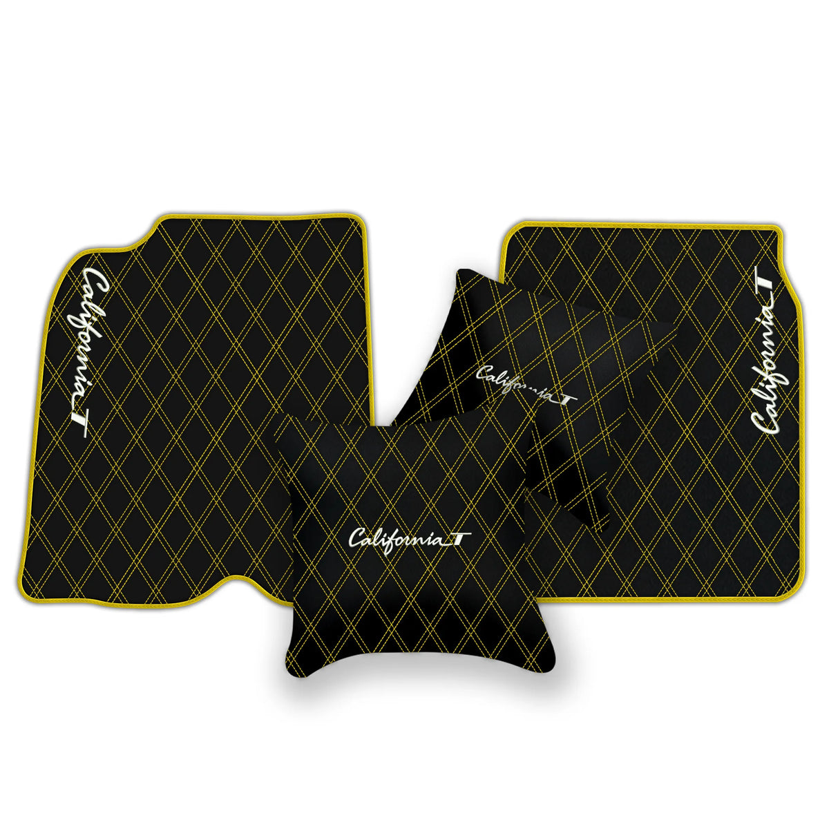 Black Leather Floor Mats for Ferrari California T (2015-2018) with Double Diamond Pattern | Full Set Option