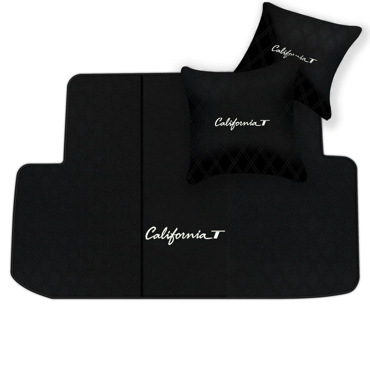 Black Leather Floor Mats for Ferrari California T (2015-2018) with Double Diamond Pattern | Full Set Option