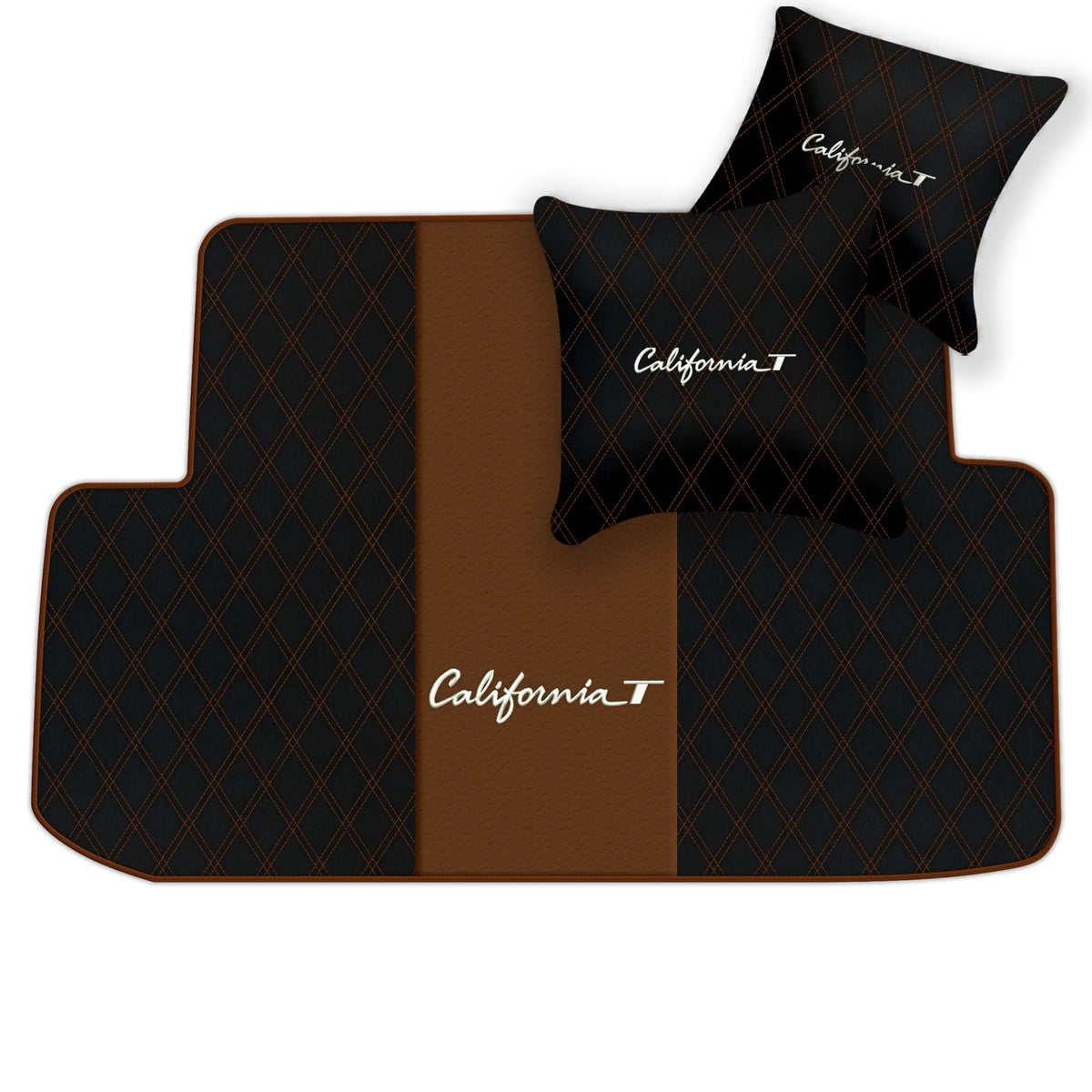 Black Leather Floor Mats for Ferrari California T (2015-2018) with Double Diamond Pattern | Full Set Option