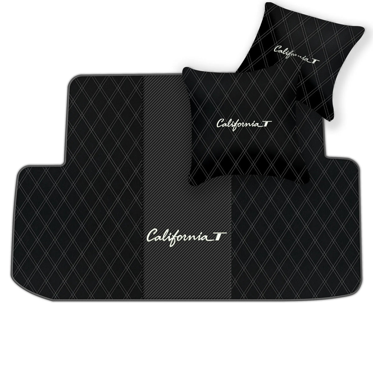 Black Leather Floor Mats for Ferrari California T (2015-2018) with Double Diamond Pattern | Full Set Option