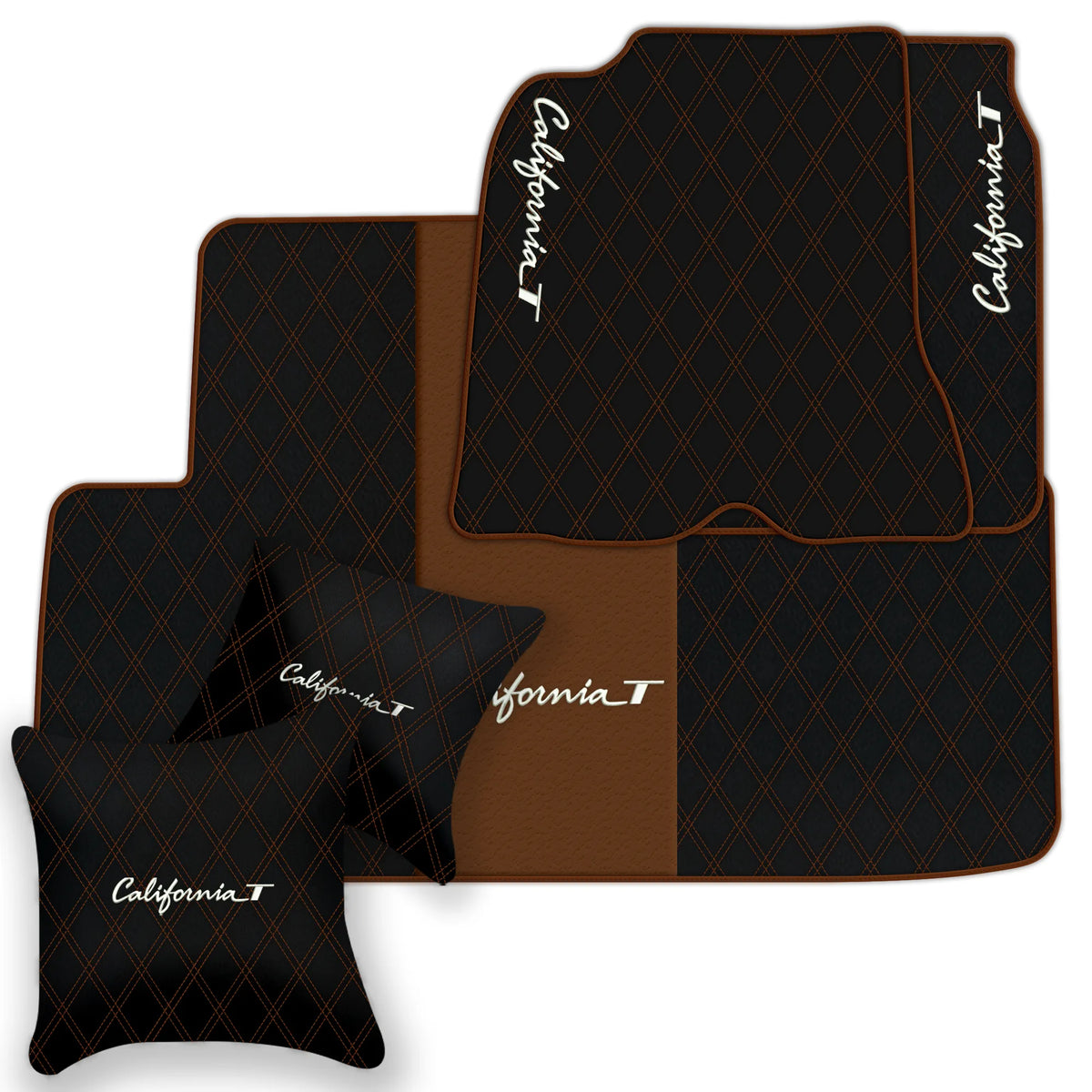 Black Leather Floor Mats for Ferrari California T (2015-2018) with Double Diamond Pattern | Full Set Option