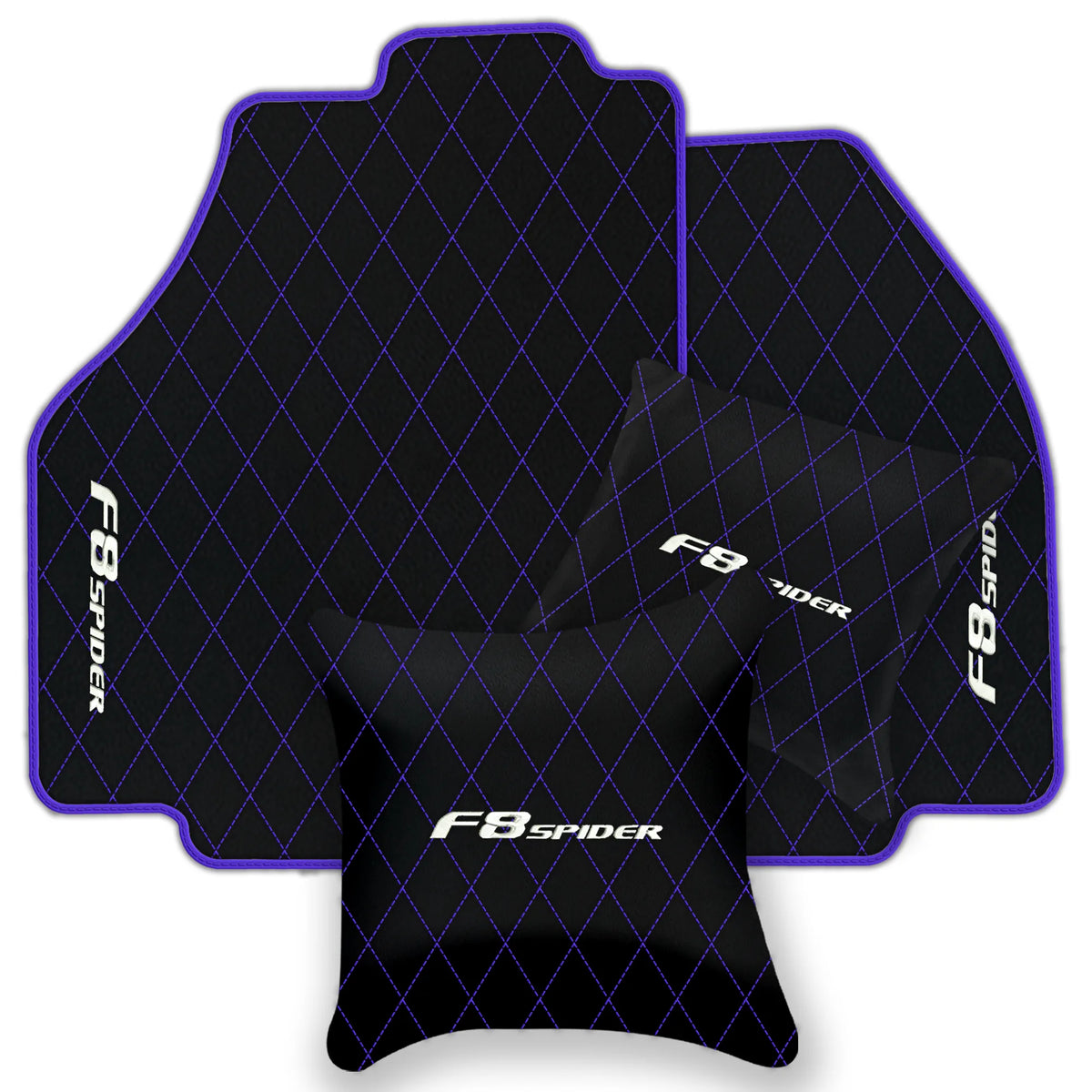 Black Leather Floor Mats for Ferrari F8 Spider (2019-2023) with Single Diamond Pattern | Full Set Option
