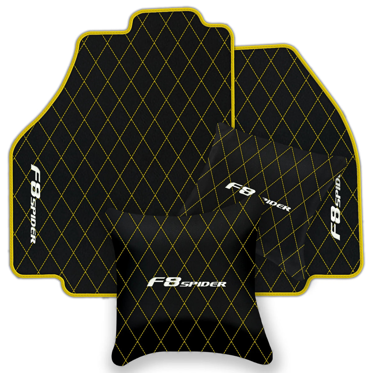 Black Leather Floor Mats for Ferrari F8 Spider (2019-2023) with Single Diamond Pattern | Full Set Option