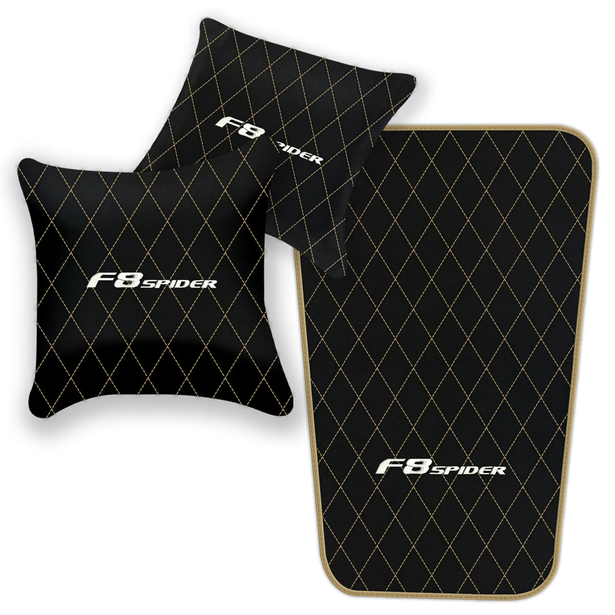 Black Leather Floor Mats for Ferrari F8 Spider (2019-2023) with Single Diamond Pattern | Full Set Option
