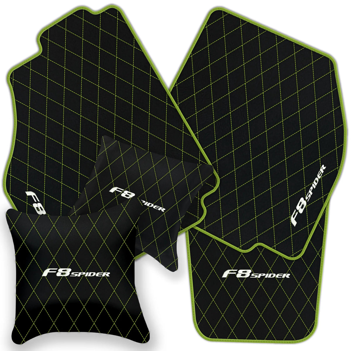Black Leather Floor Mats for Ferrari F8 Spider (2019-2023) with Single Diamond Pattern | Full Set Option