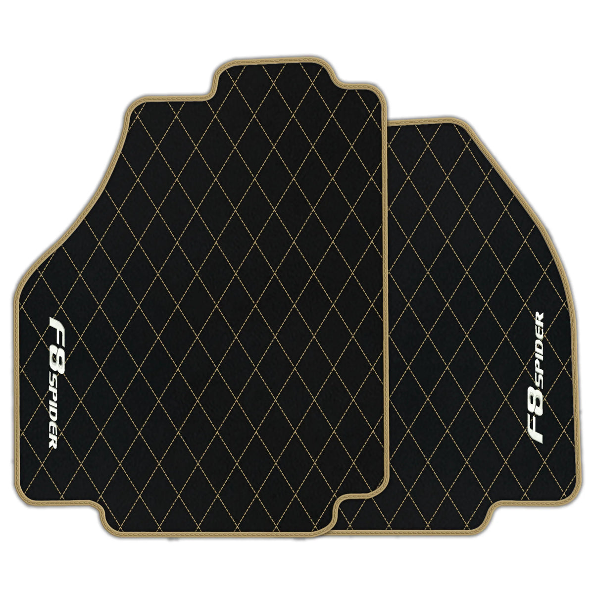Black Leather Floor Mats for Ferrari F8 Spider (2019-2023) with Single Diamond Pattern | Full Set Option