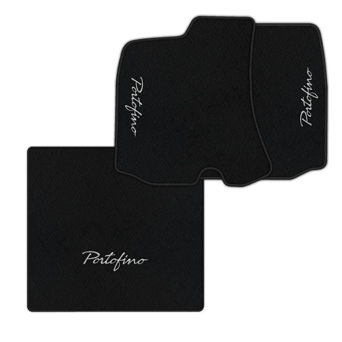 Black Leather Floor Mats for Ferrari Portofino (2018-2023) with Single Diamond Pattern | Full Set Option