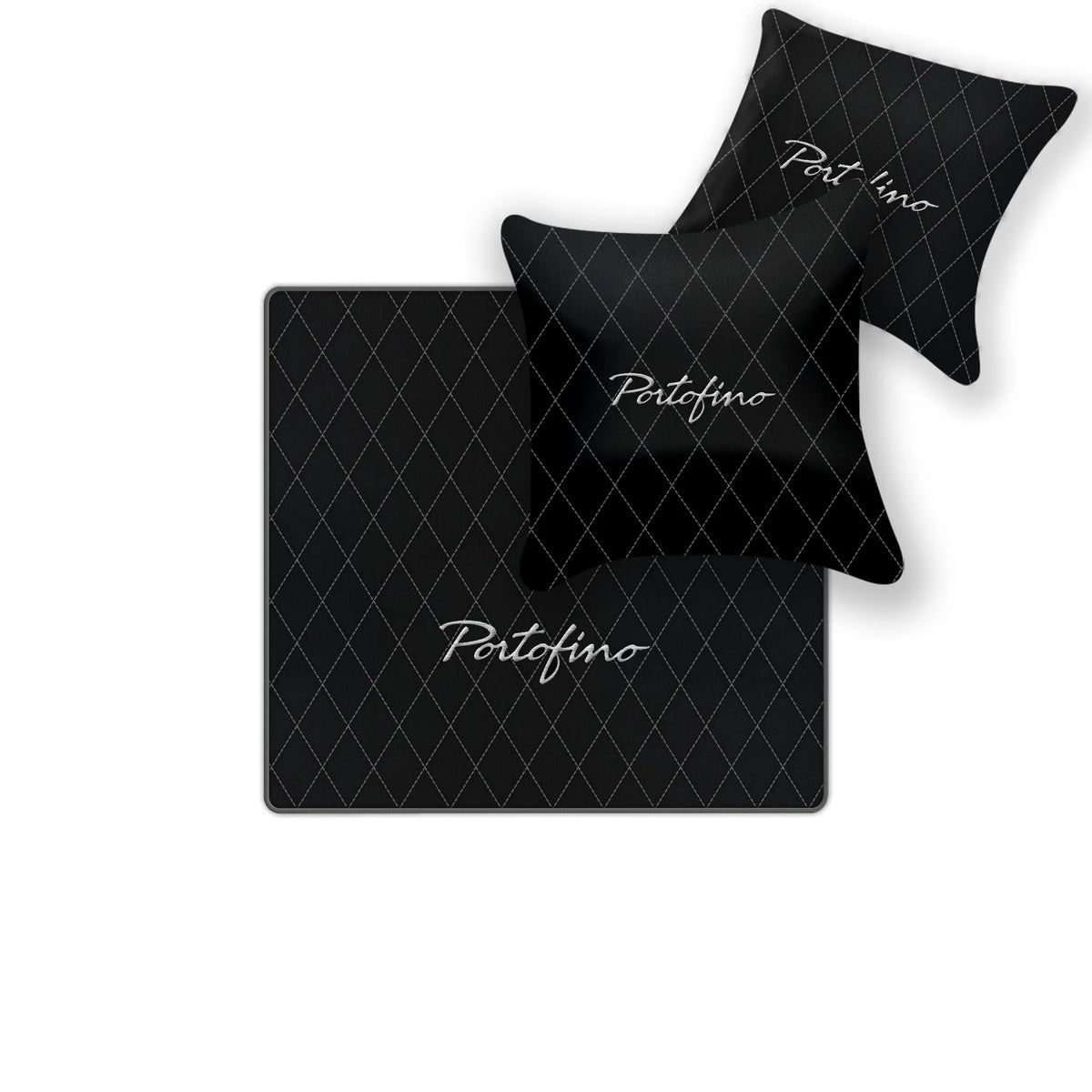 Black Leather Floor Mats for Ferrari Portofino (2018-2023) with Single Diamond Pattern | Full Set Option