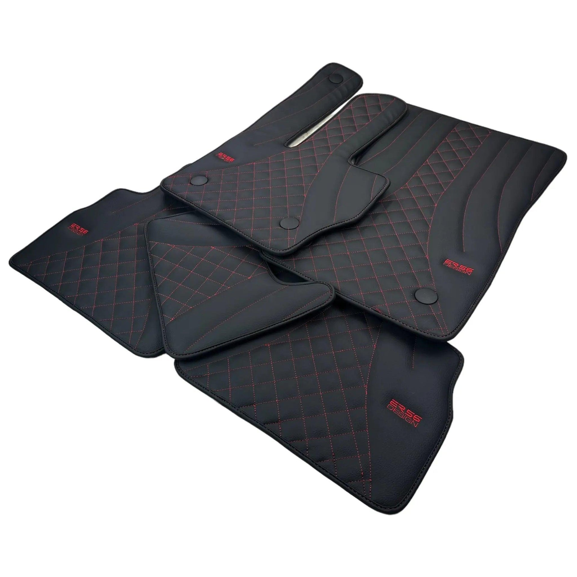 Black Leather Floor Mats for Mercedes-Benz G Class W461 (1979-2008) ER56 Design - AutoWin