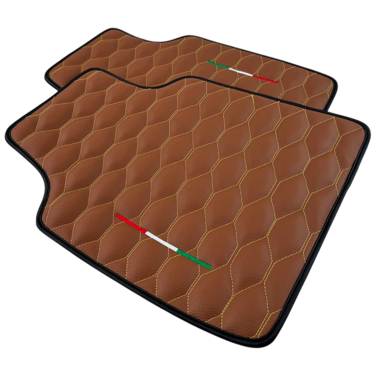 Brown Leather Viper Hex Pattern Floor Mats for Ferrari Purosangue (2023-2027) with Italian Flag
